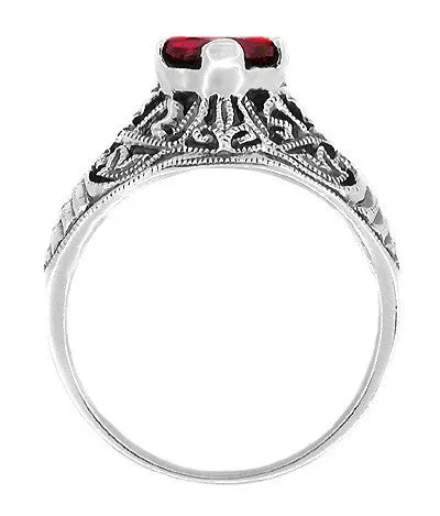 Edwardian Filigree Ruby Promise Ring in Sterling Silver | 1.5 Carats