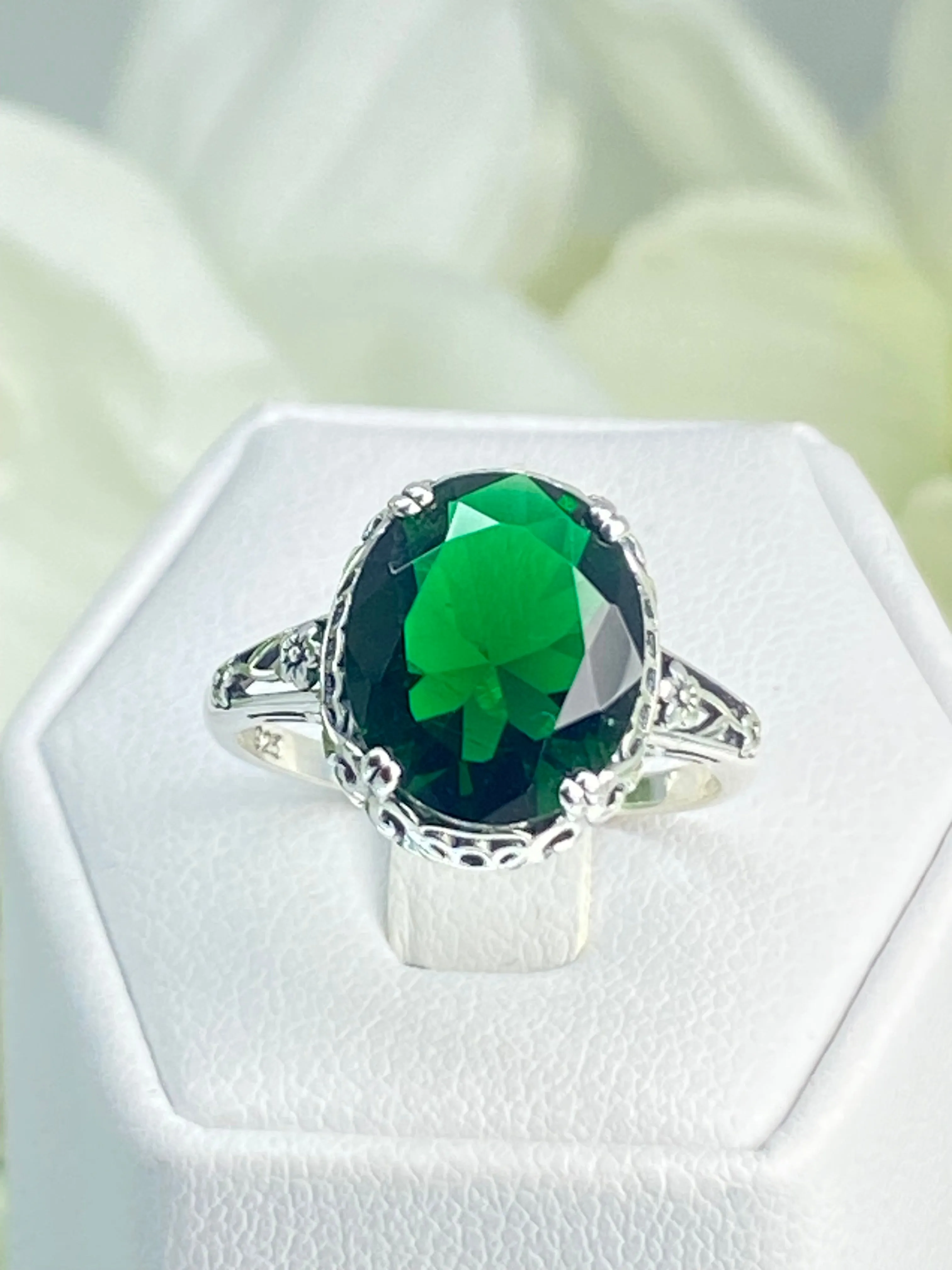 Emerald Ring, Edwardian Antique Reproduction Jewelry #D70z