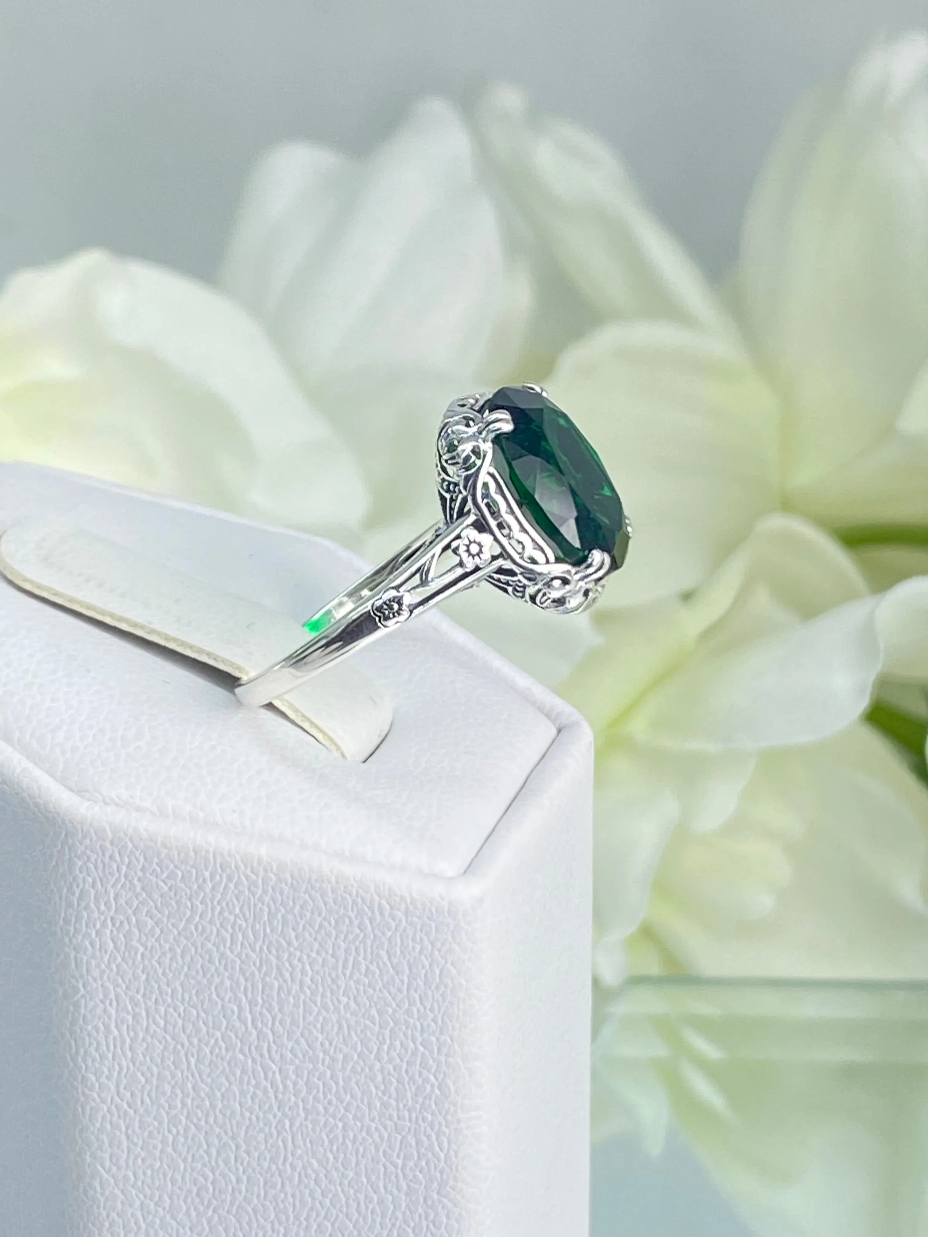 Emerald Ring, Edwardian Antique Reproduction Jewelry #D70z