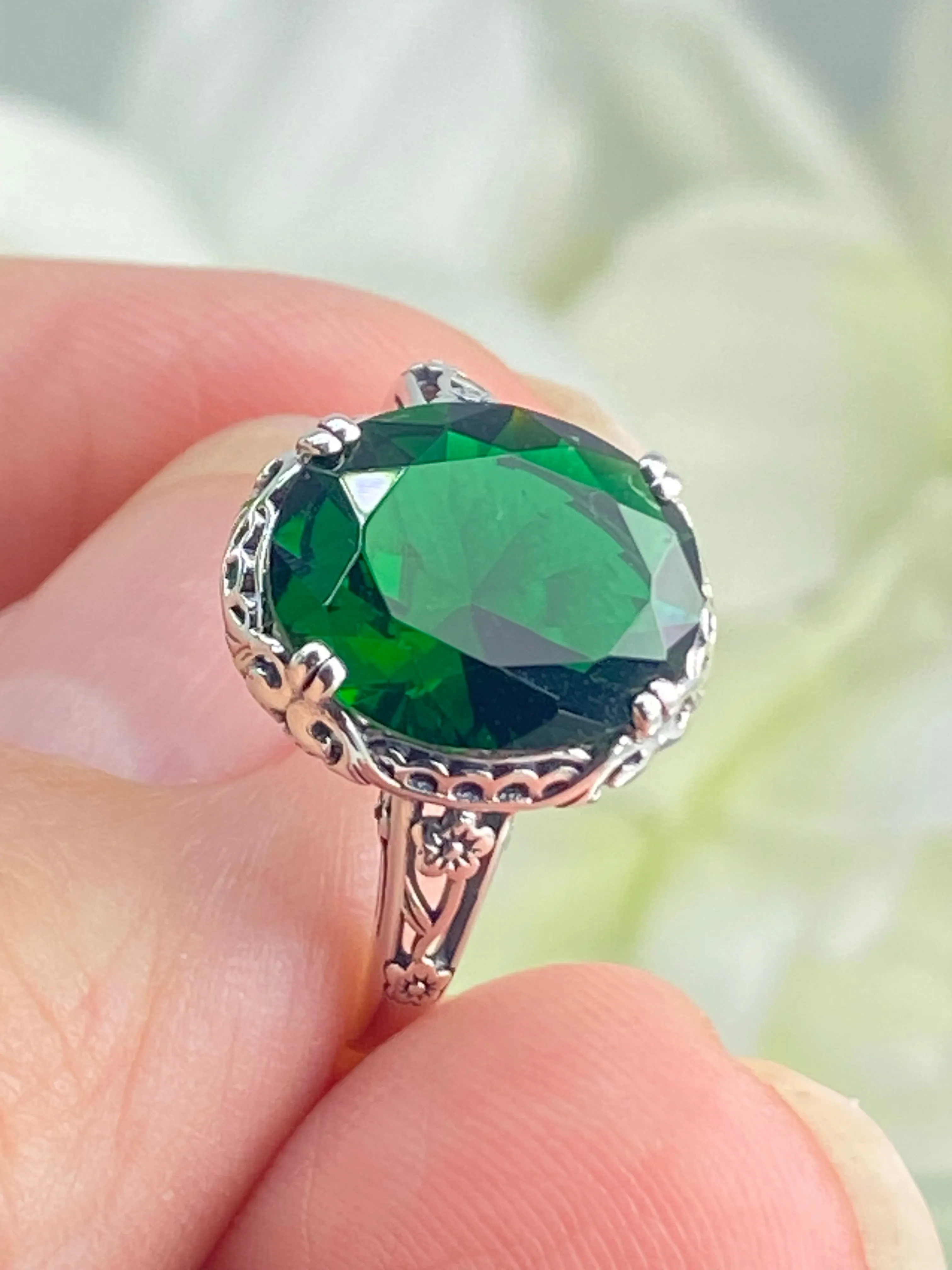 Emerald Ring, Edwardian Antique Reproduction Jewelry #D70z