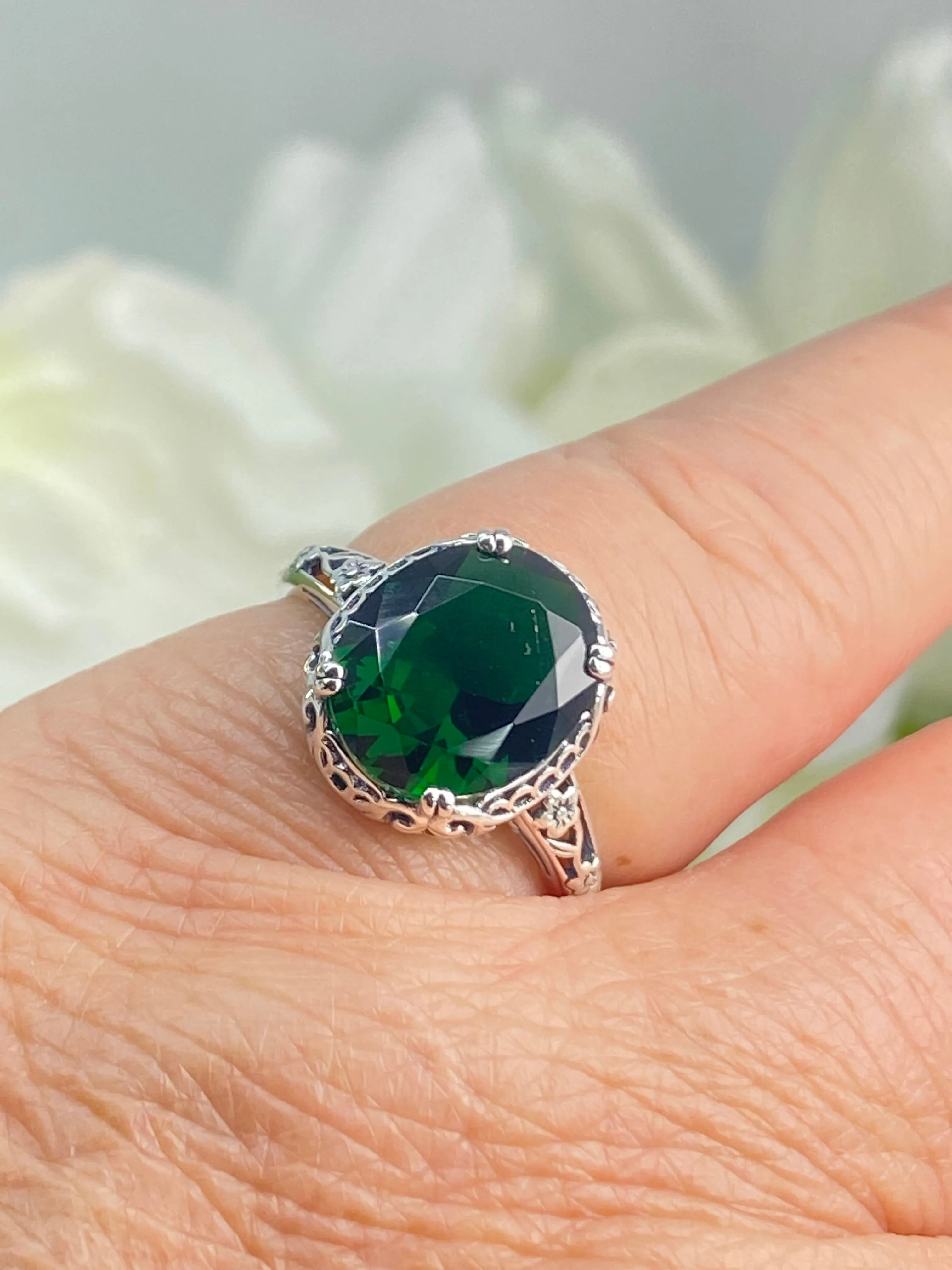 Emerald Ring, Edwardian Antique Reproduction Jewelry #D70z