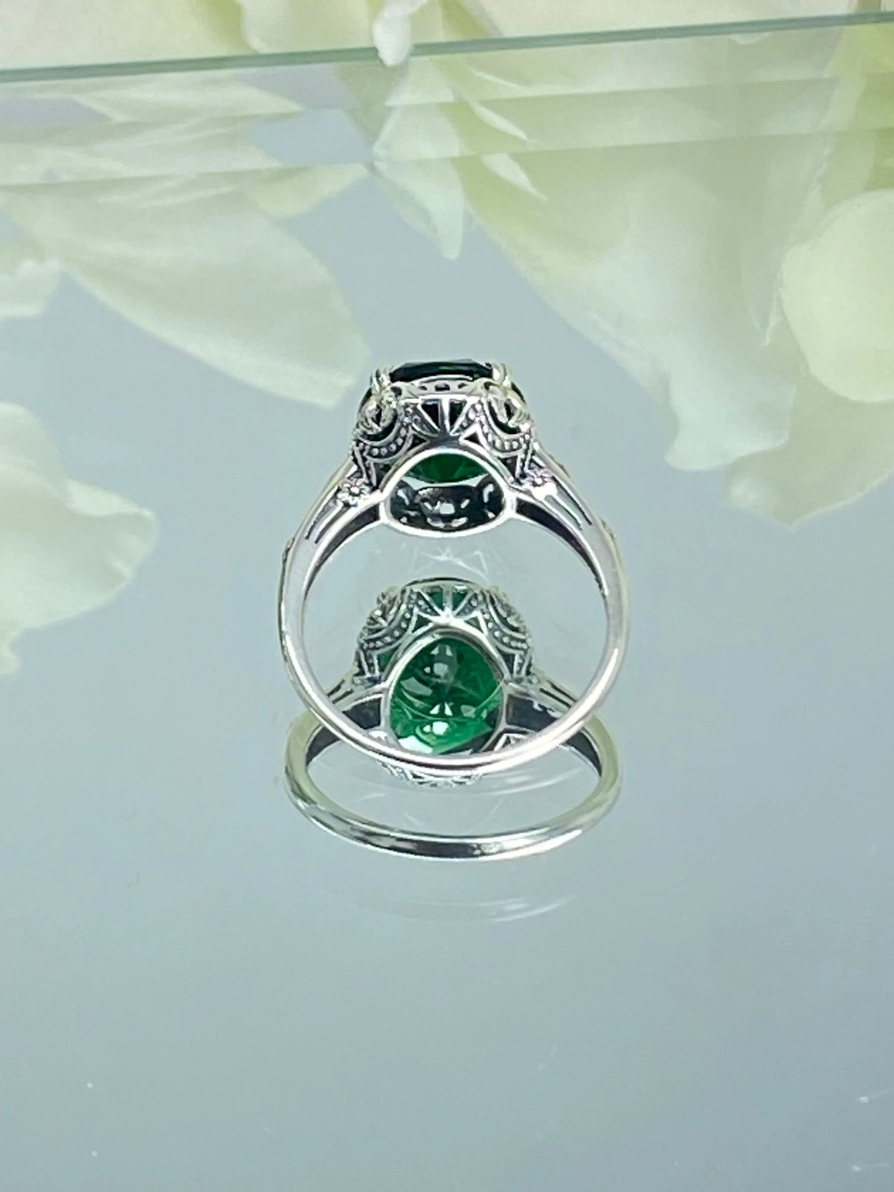 Emerald Ring, Edwardian Antique Reproduction Jewelry #D70z