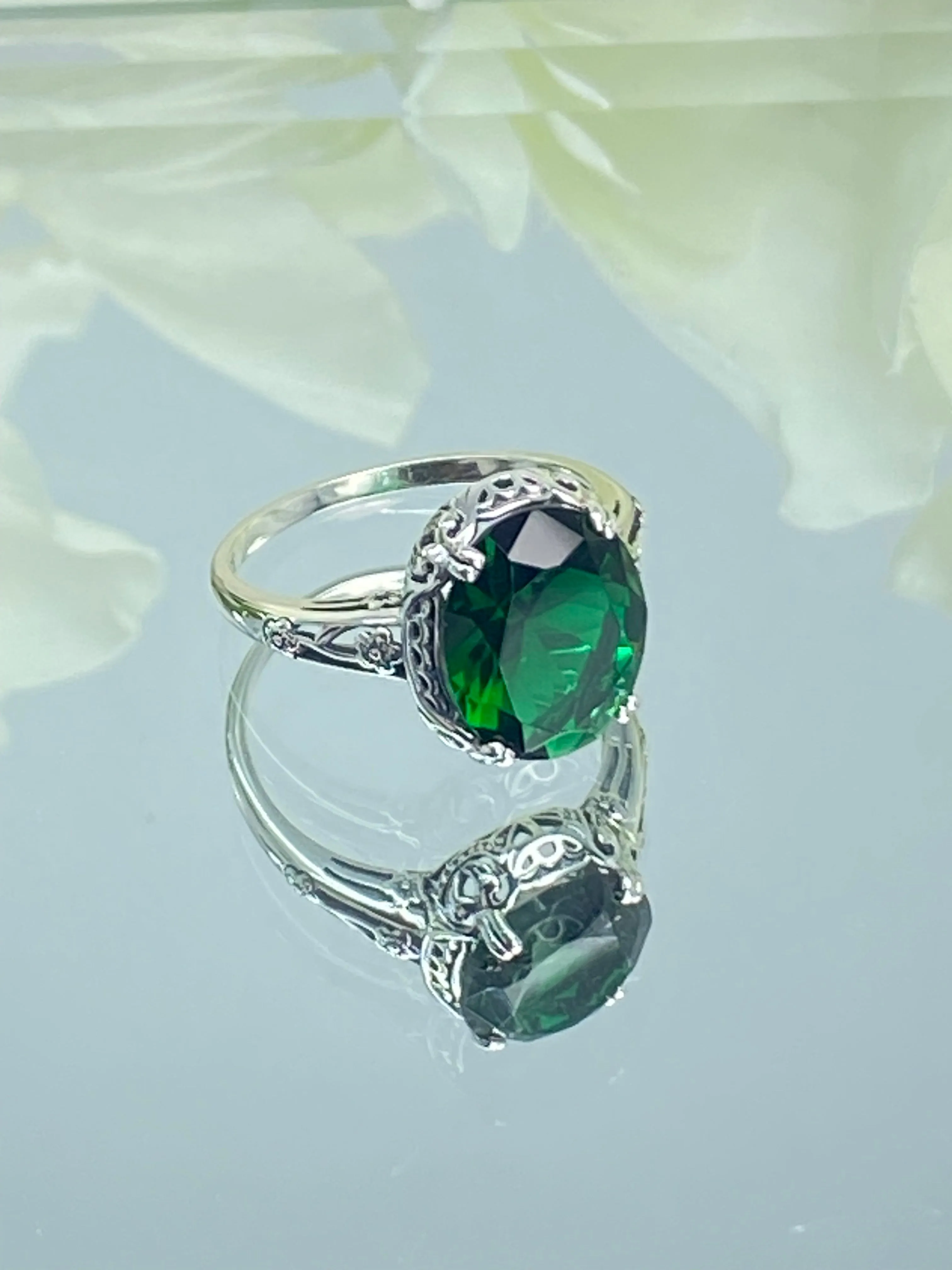 Emerald Ring, Edwardian Antique Reproduction Jewelry #D70z