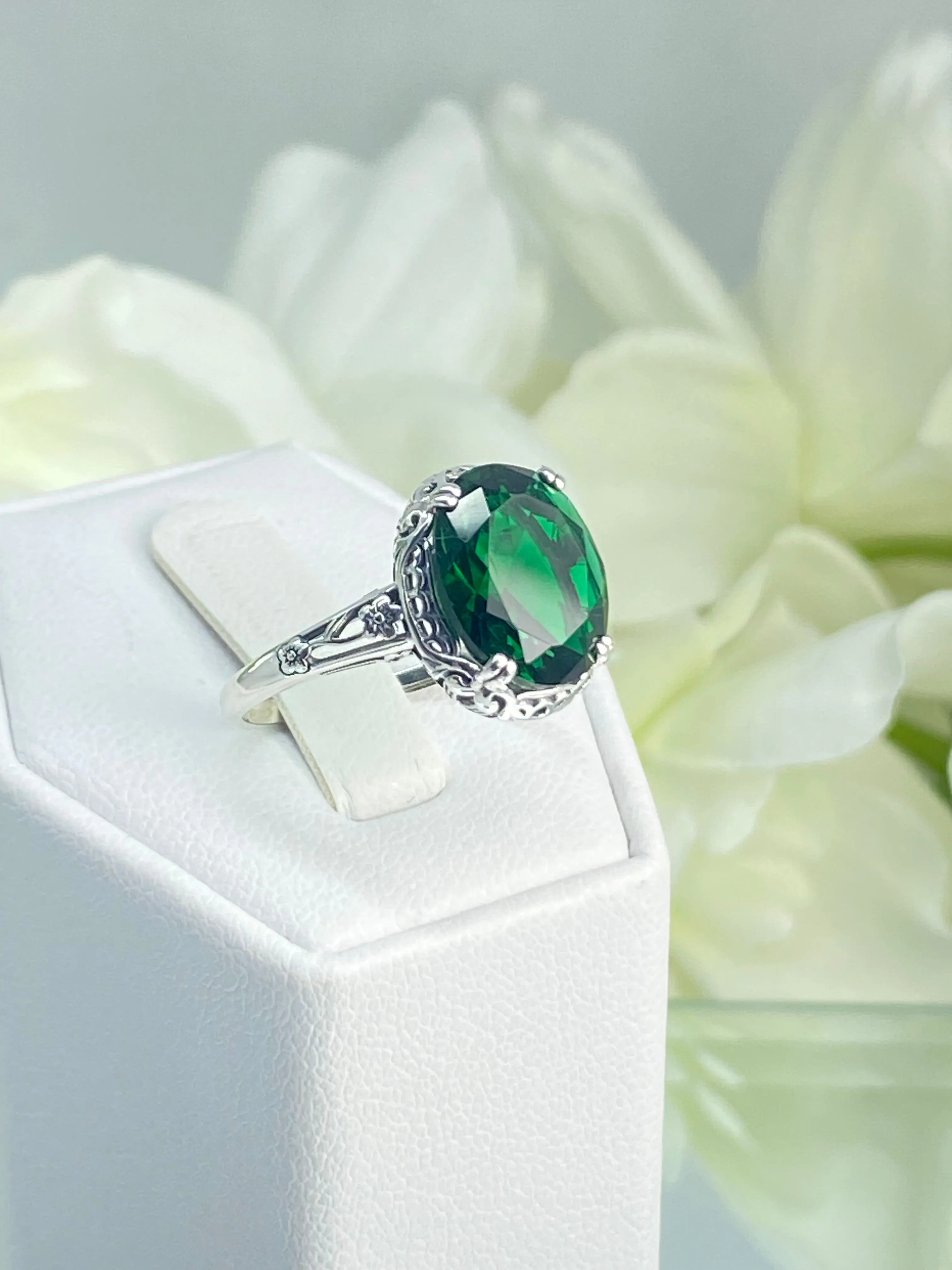 Emerald Ring, Edwardian Antique Reproduction Jewelry #D70z