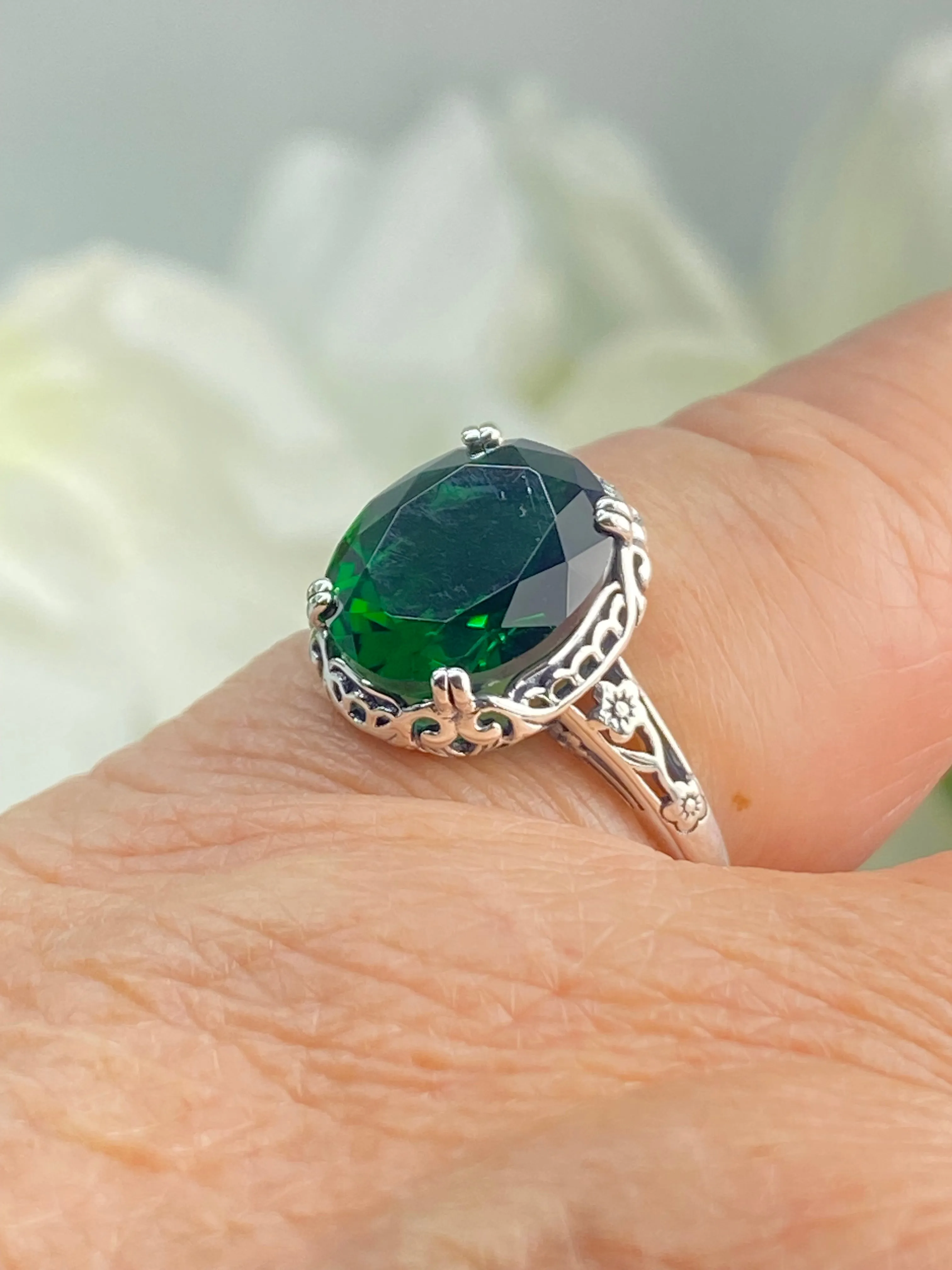 Emerald Ring, Edwardian Antique Reproduction Jewelry #D70z