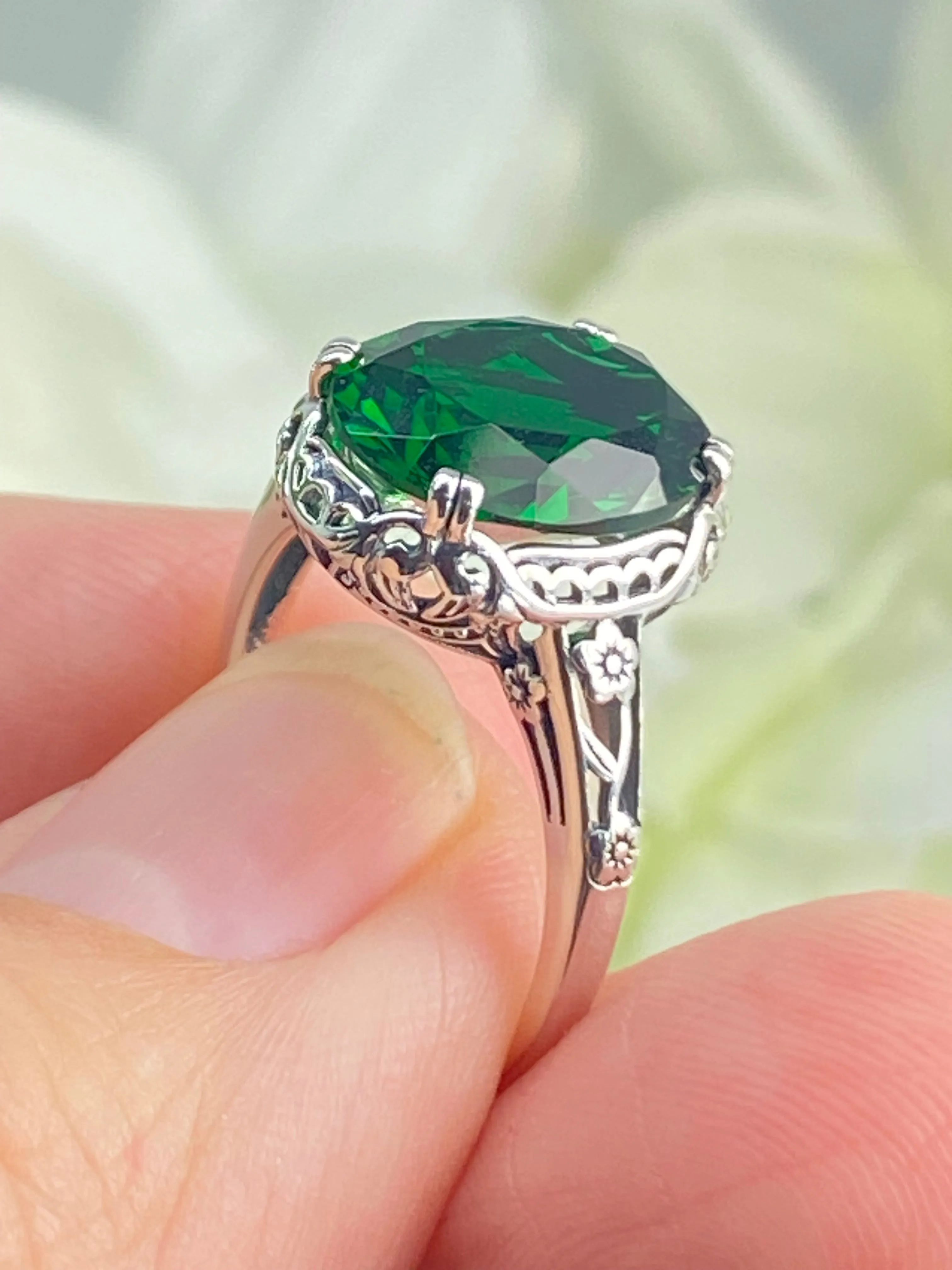 Emerald Ring, Edwardian Antique Reproduction Jewelry #D70z