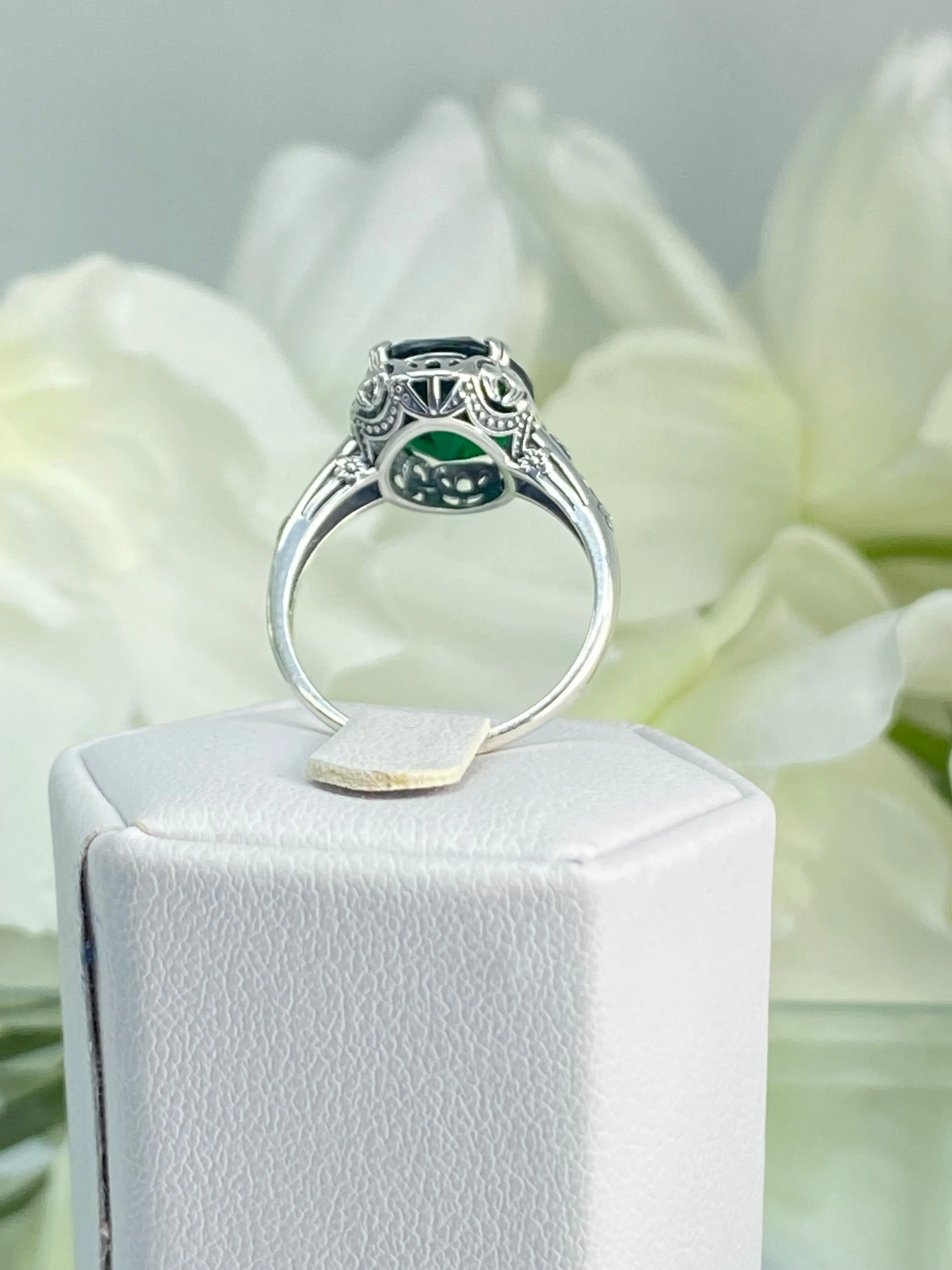 Emerald Ring, Edwardian Antique Reproduction Jewelry #D70z