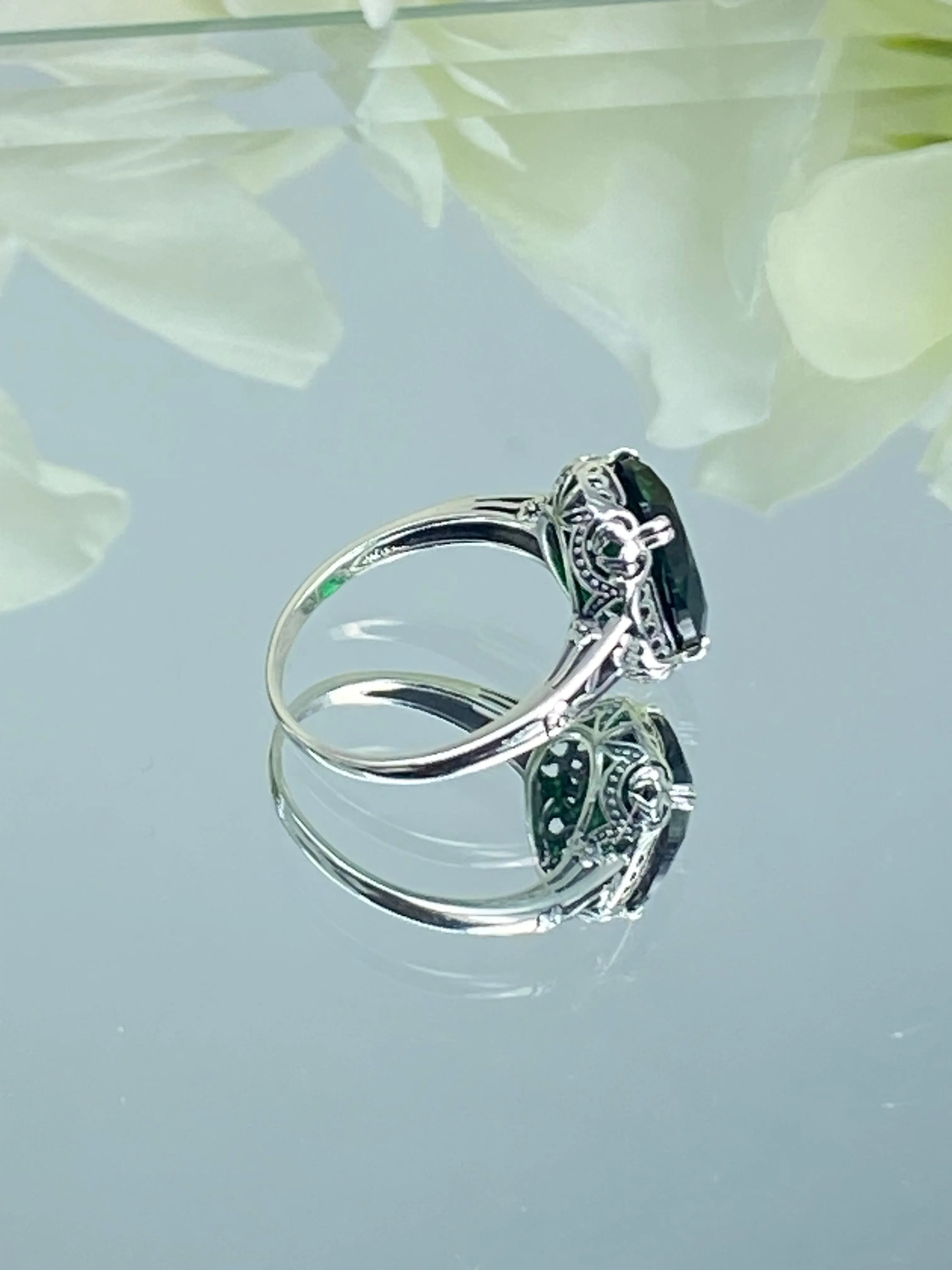 Emerald Ring, Edwardian Antique Reproduction Jewelry #D70z