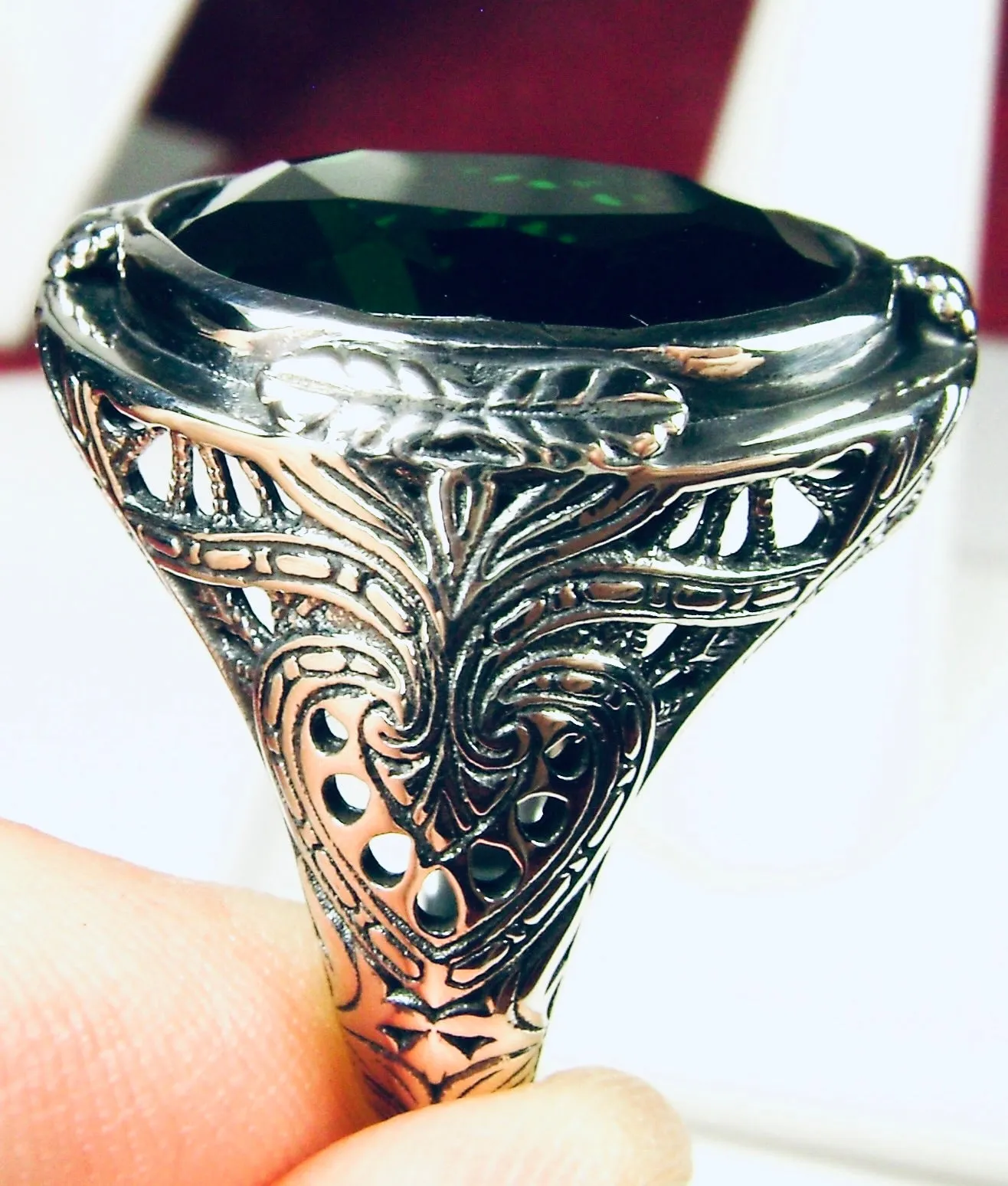 Emerald Ring, Large Oval Ring, Victorian Jewelry Design#D2