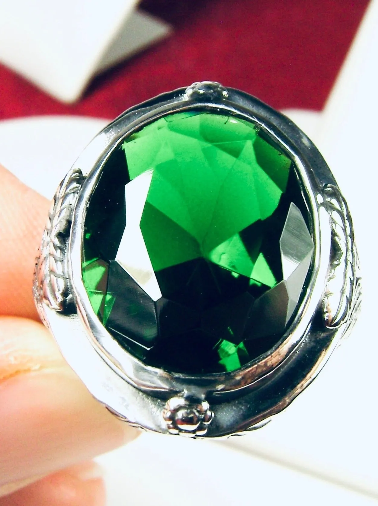 Emerald Ring, Large Oval Ring, Victorian Jewelry Design#D2