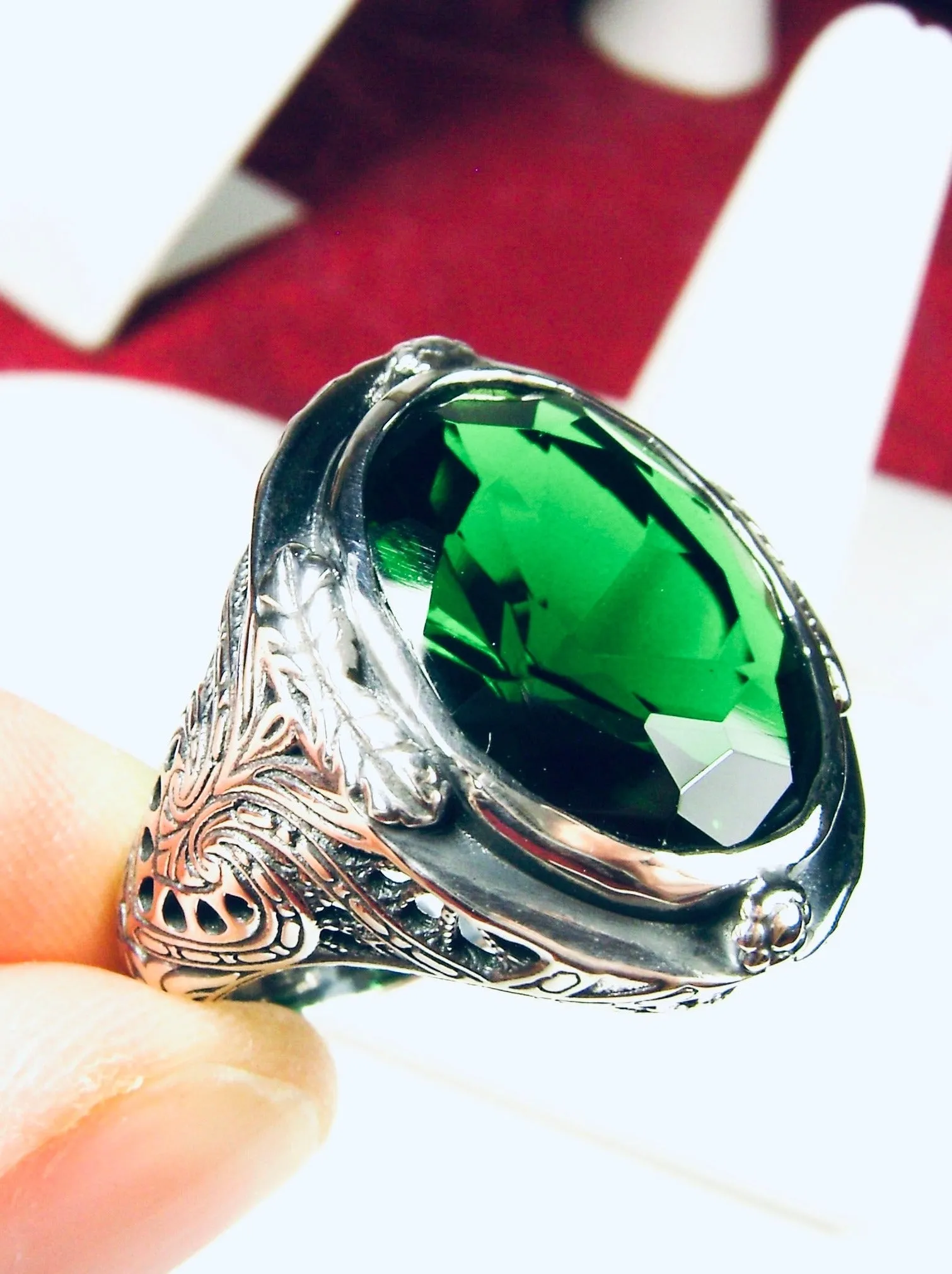 Emerald Ring, Large Oval Ring, Victorian Jewelry Design#D2