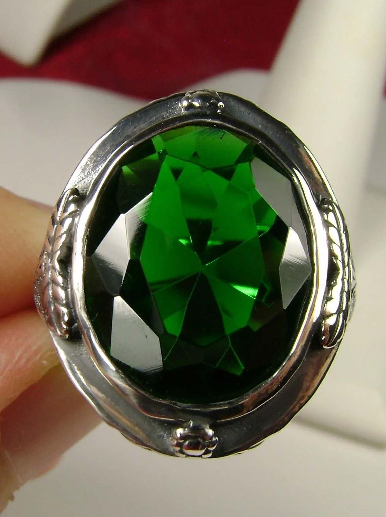 Emerald Ring, Large Oval Ring, Victorian Jewelry Design#D2