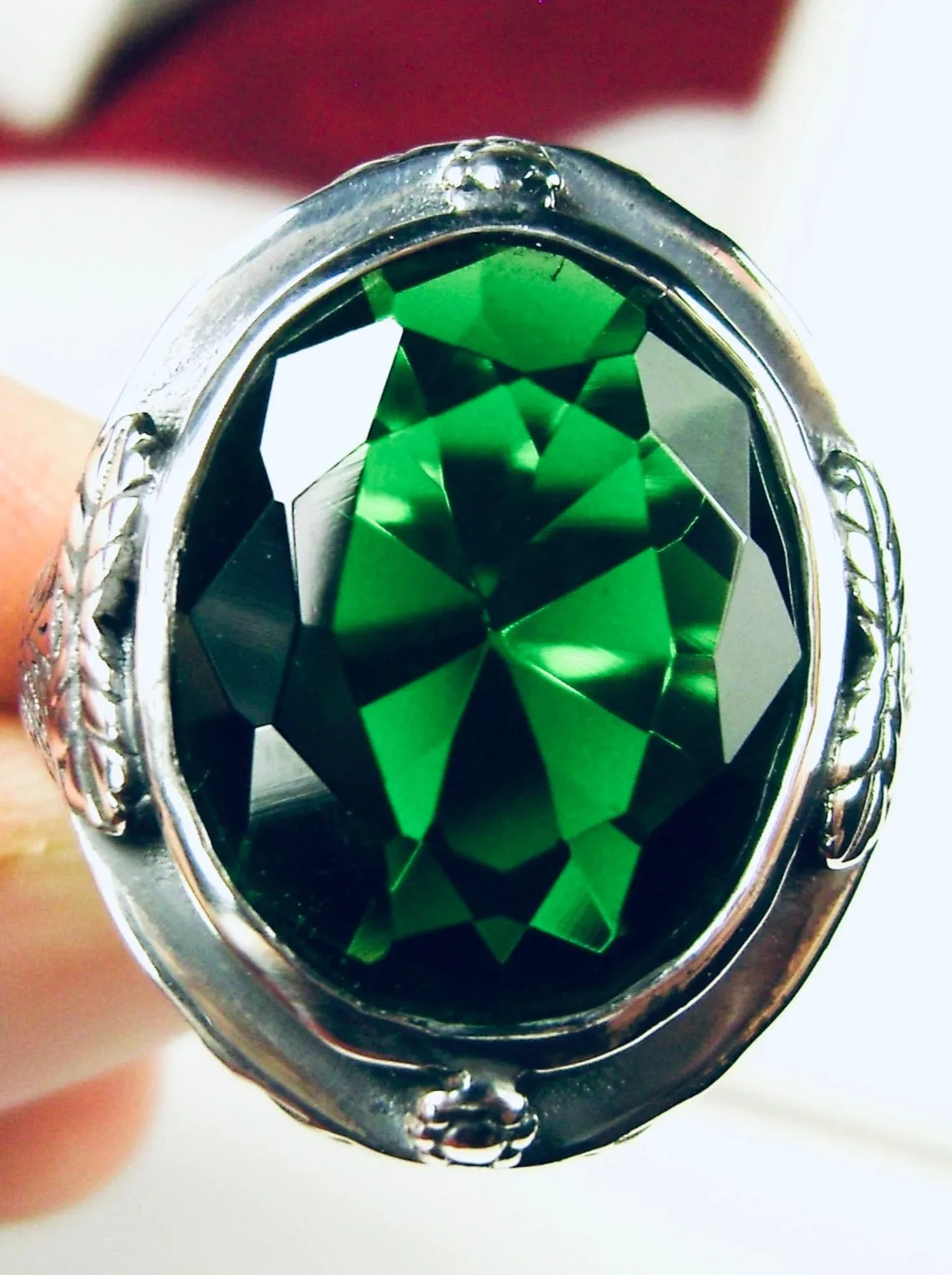 Emerald Ring, Large Oval Ring, Victorian Jewelry Design#D2