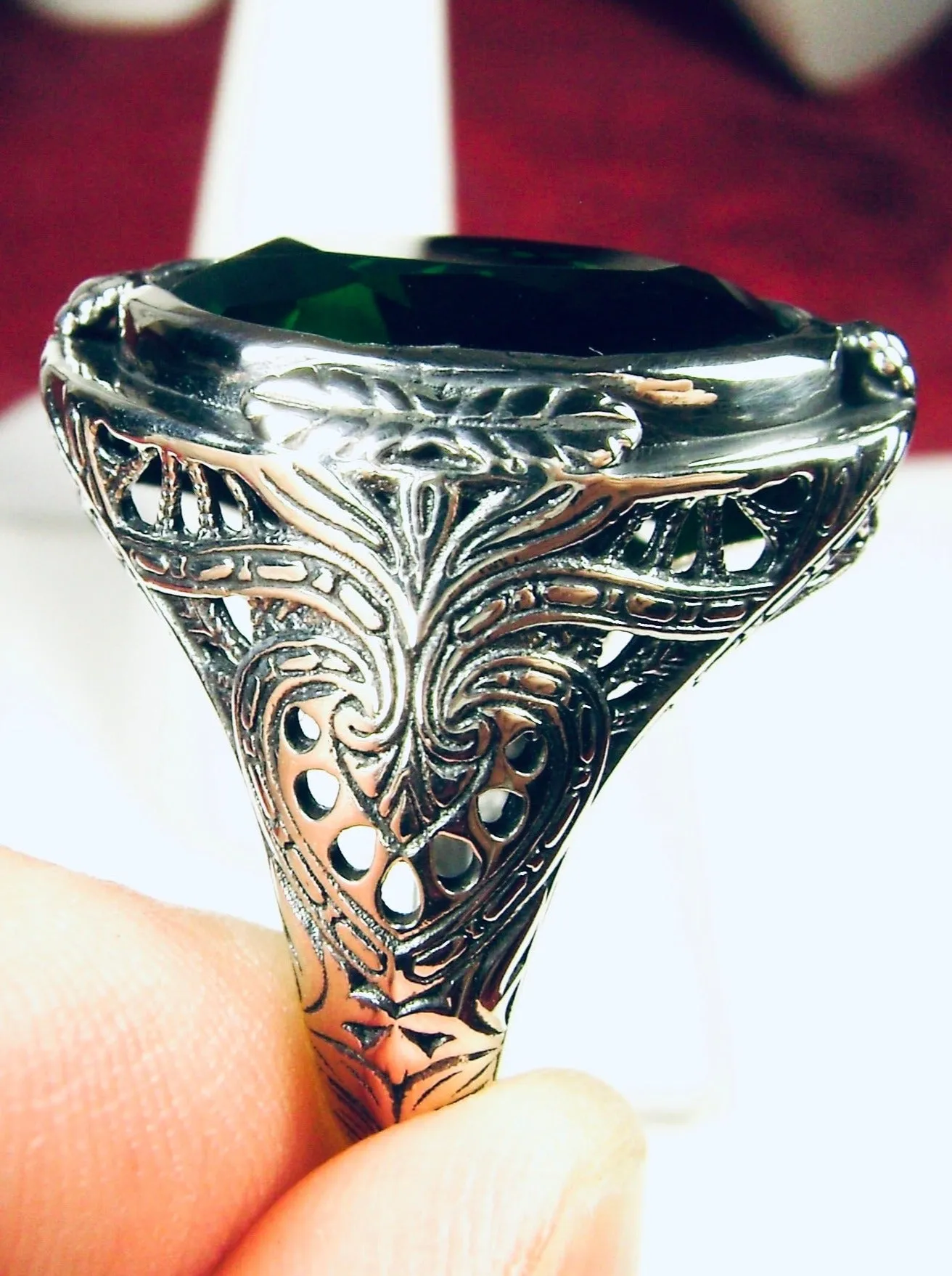 Emerald Ring, Large Oval Ring, Victorian Jewelry Design#D2