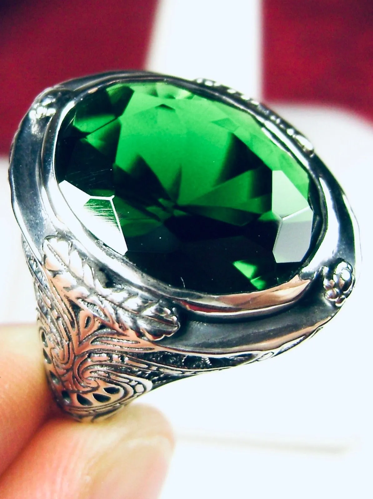 Emerald Ring, Large Oval Ring, Victorian Jewelry Design#D2
