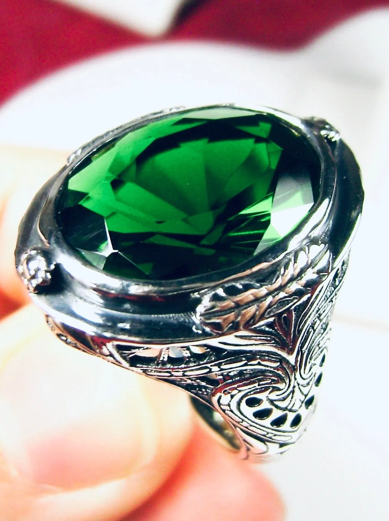Emerald Ring, Large Oval Ring, Victorian Jewelry Design#D2