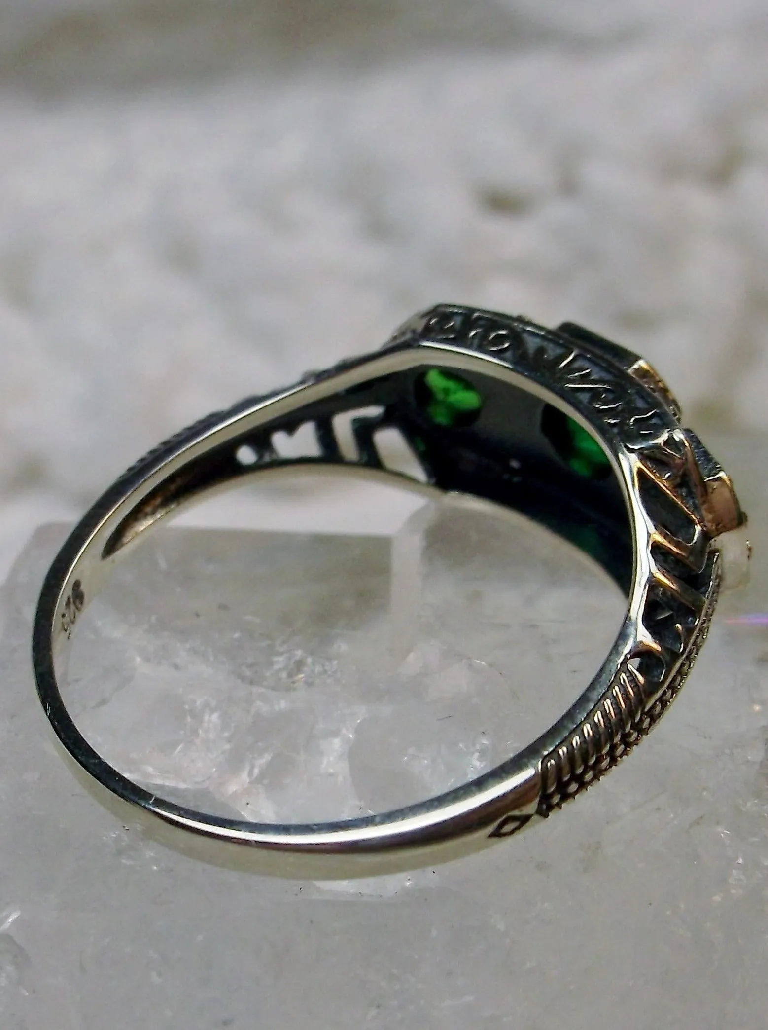 Emerald Ring, Natural Gemstone, Art Deco Jewelry #D161