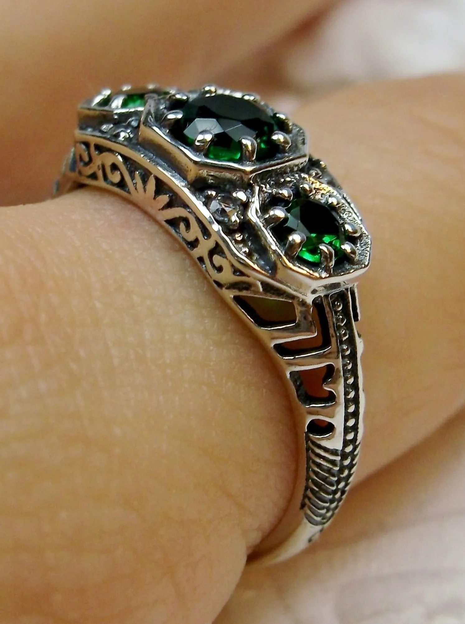 Emerald Ring, Natural Gemstone, Art Deco Jewelry #D161