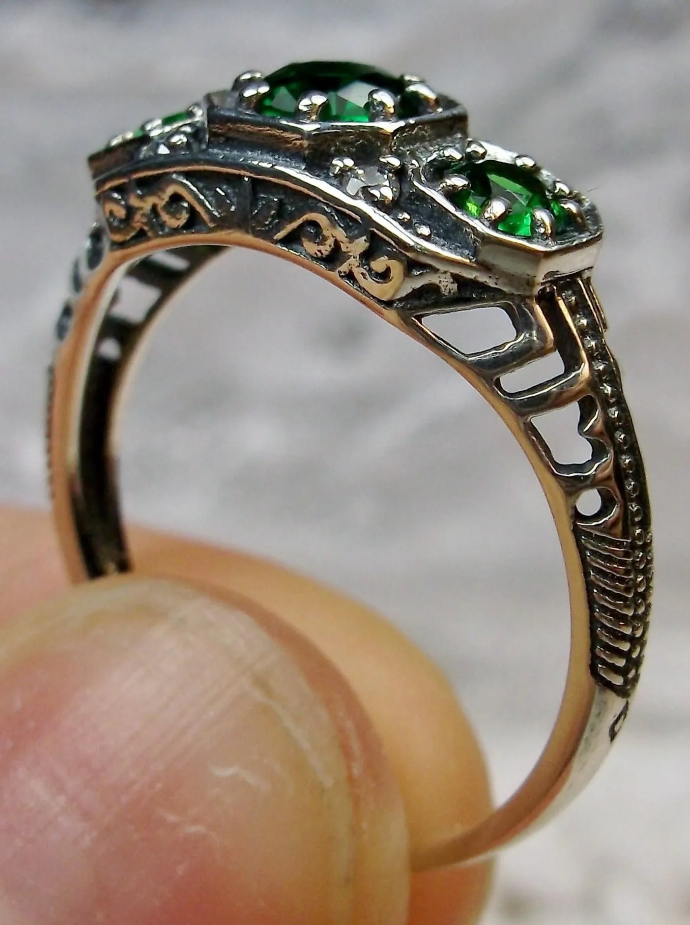 Emerald Ring, Natural Gemstone, Art Deco Jewelry #D161