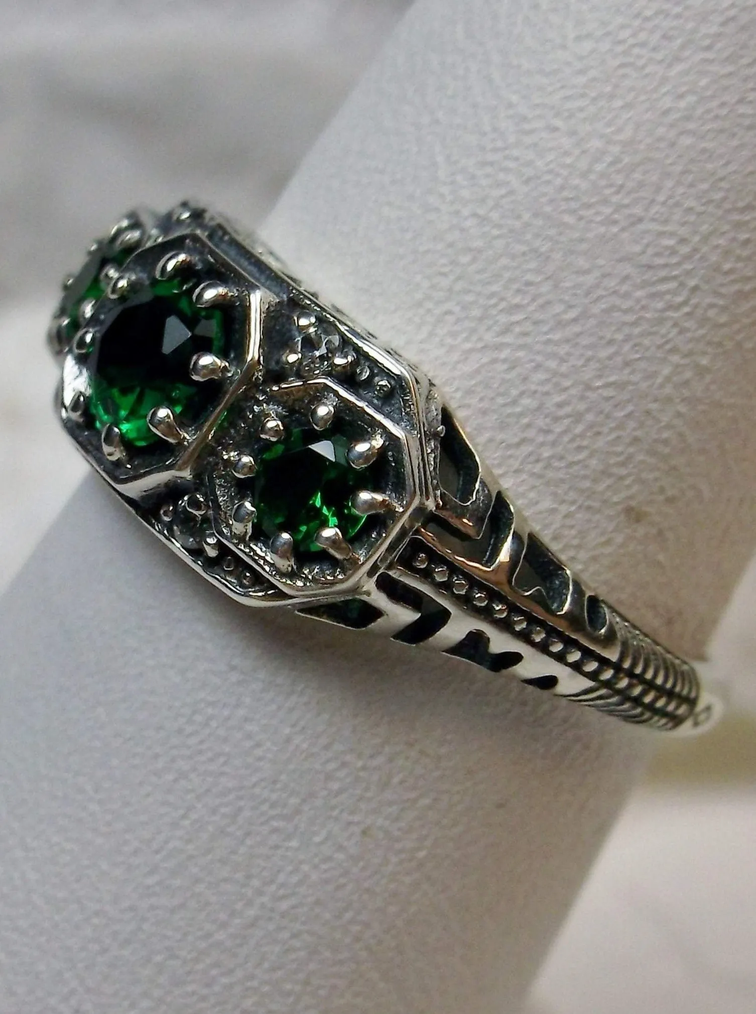 Emerald Ring, Natural Gemstone, Art Deco Jewelry #D161
