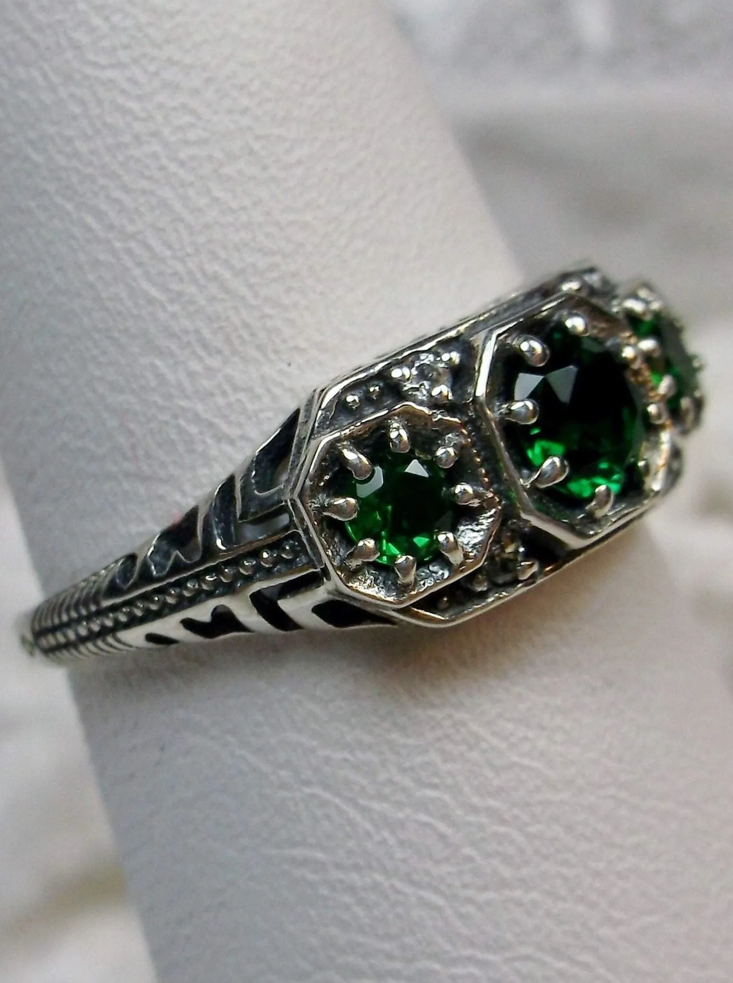 Emerald Ring, Natural Gemstone, Art Deco Jewelry #D161