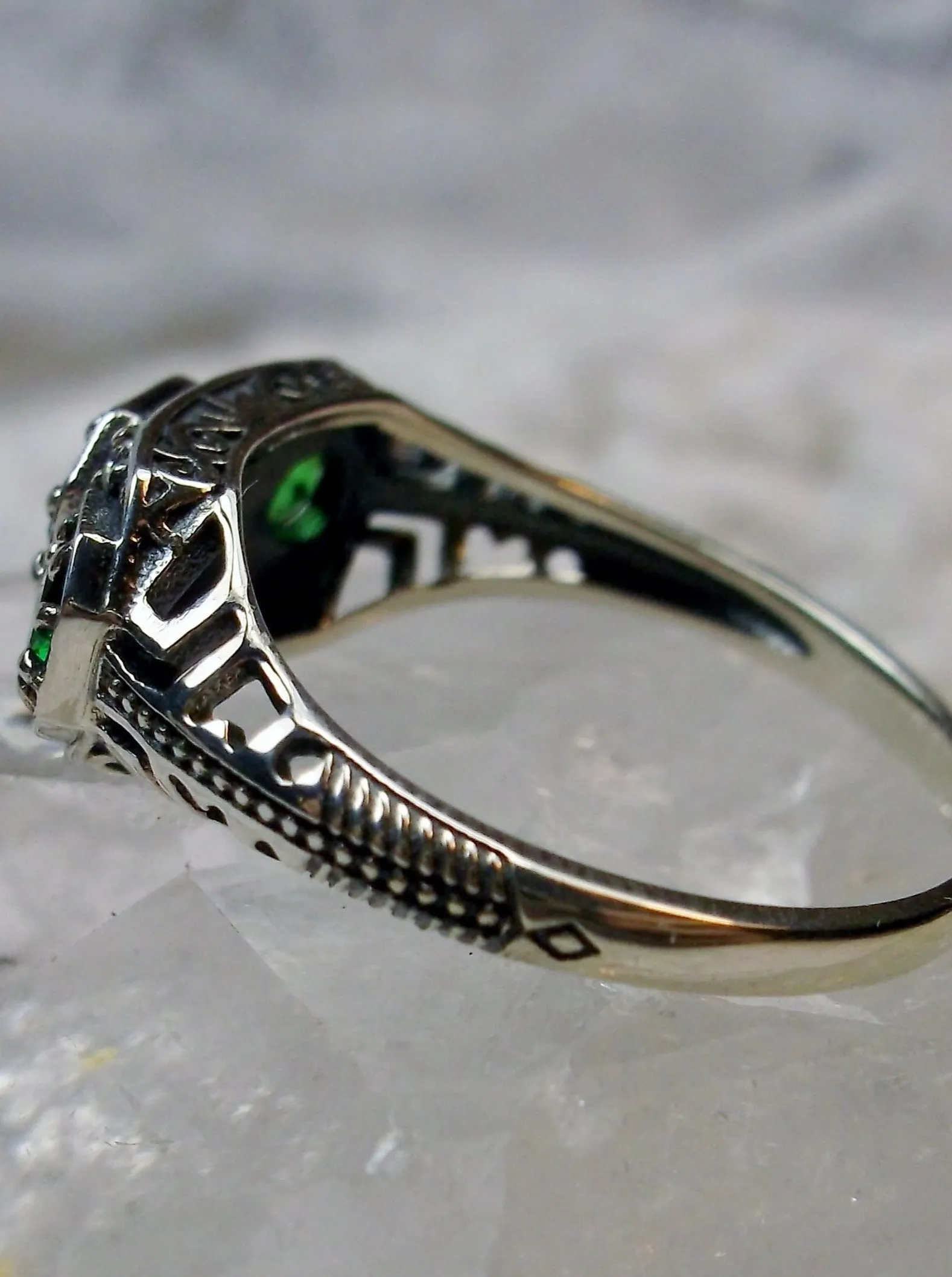 Emerald Ring, Natural Gemstone, Art Deco Jewelry #D161