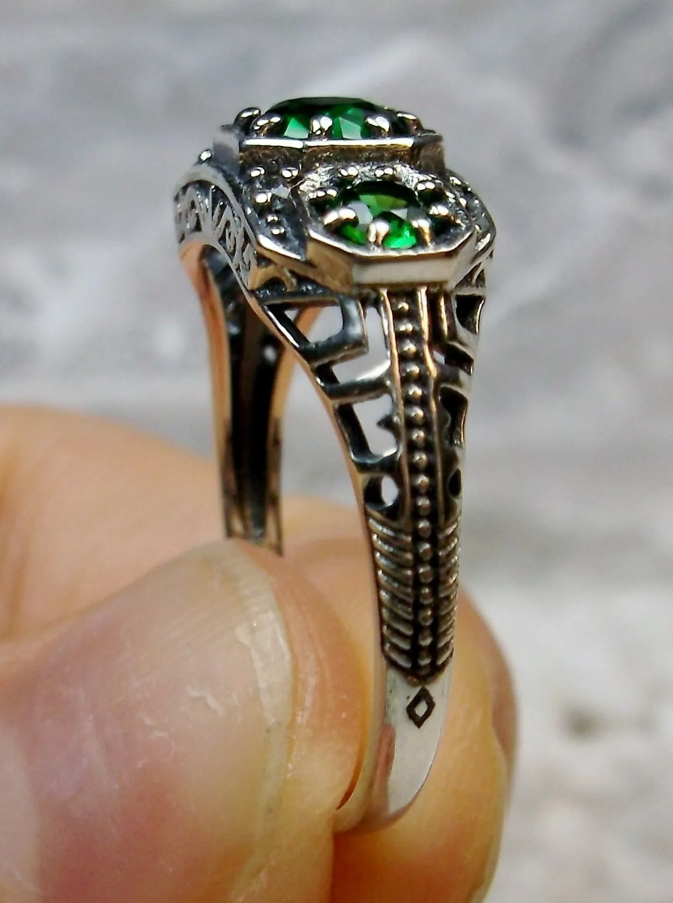 Emerald Ring, Natural Gemstone, Art Deco Jewelry #D161