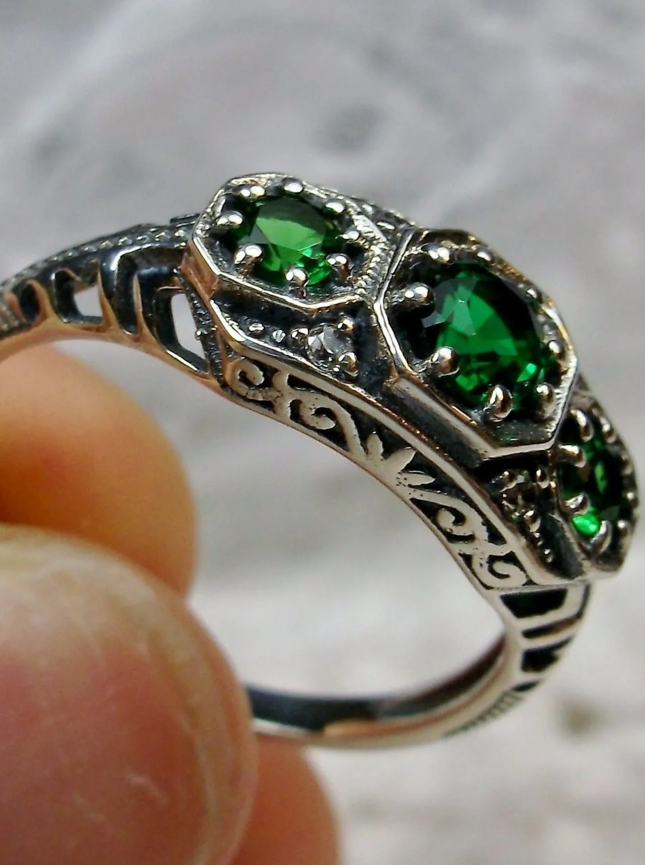 Emerald Ring, Natural Gemstone, Art Deco Jewelry #D161