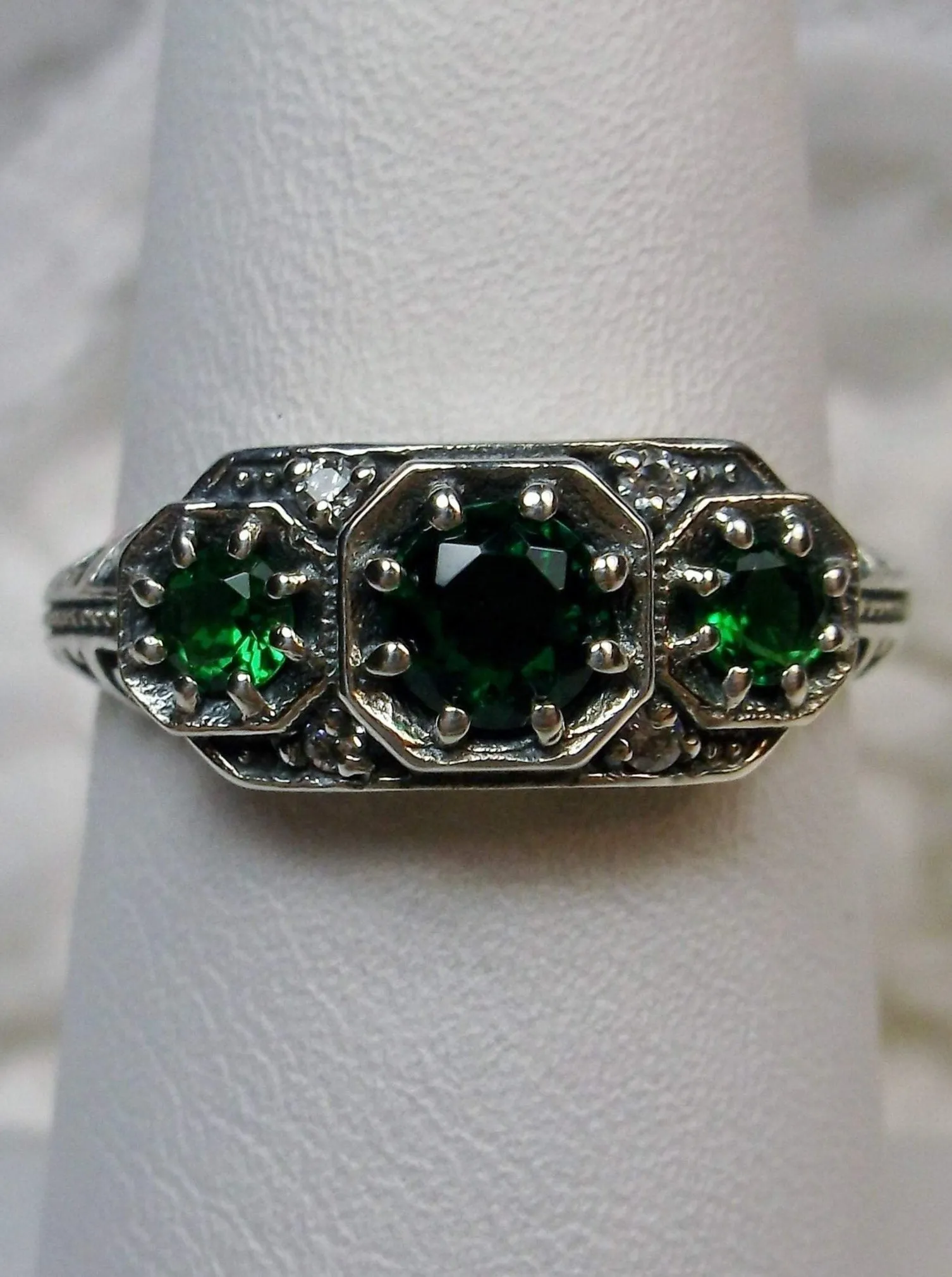 Emerald Ring, Simulated or Natural Gem, Art Deco Jewelry #D161