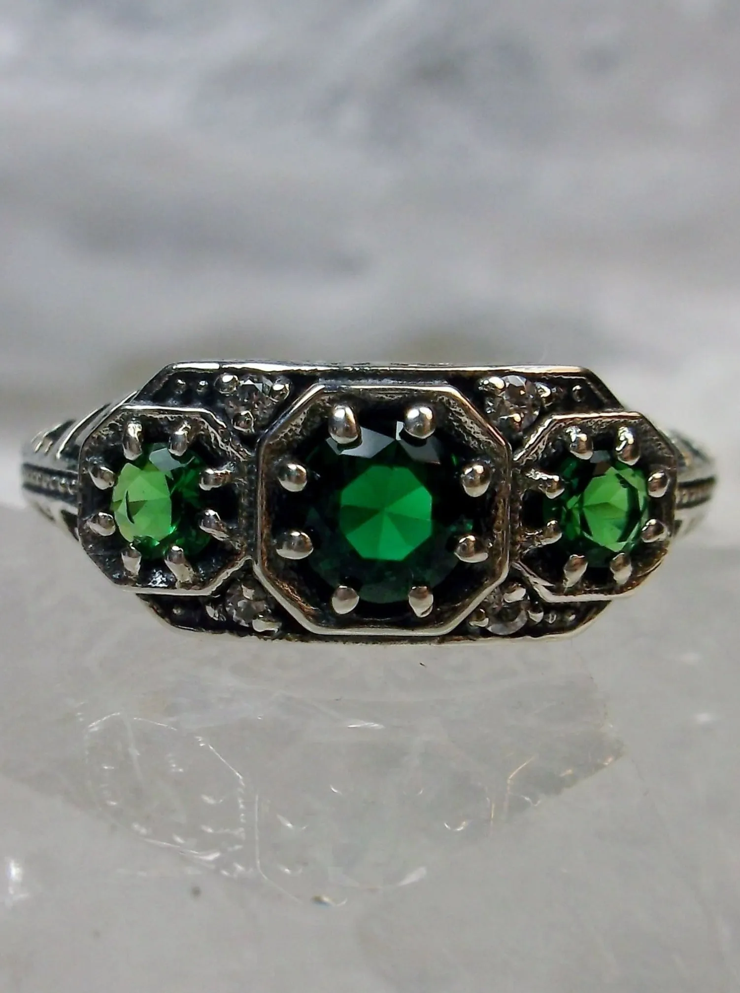 Emerald Ring, Simulated or Natural Gem, Art Deco Jewelry #D161