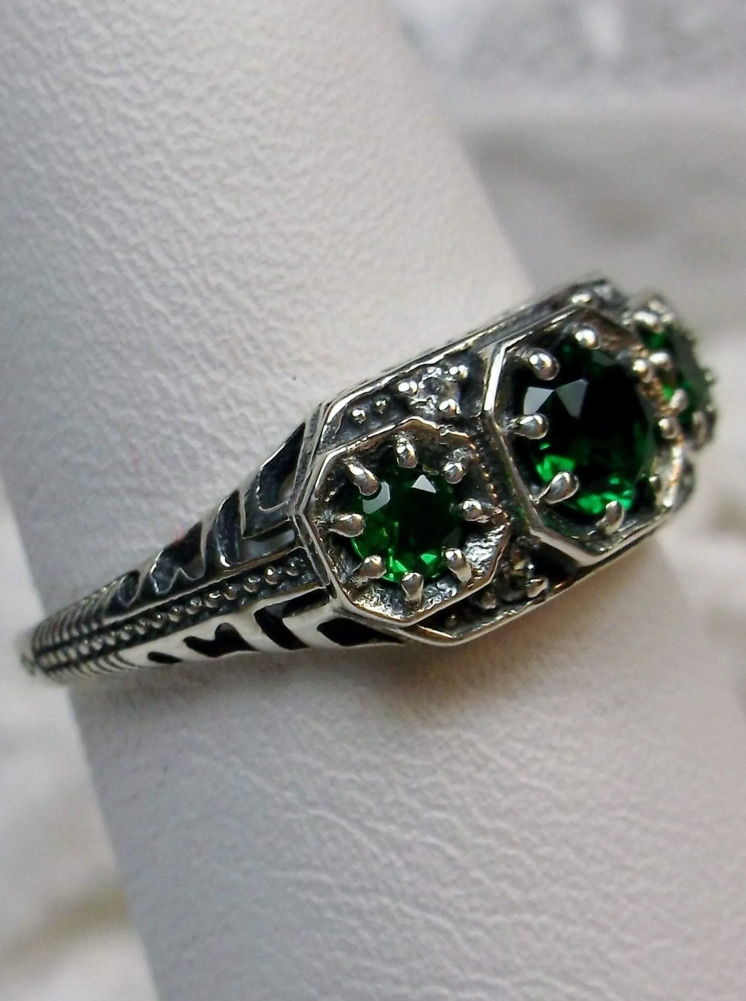 Emerald Ring, Simulated or Natural Gem, Art Deco Jewelry #D161