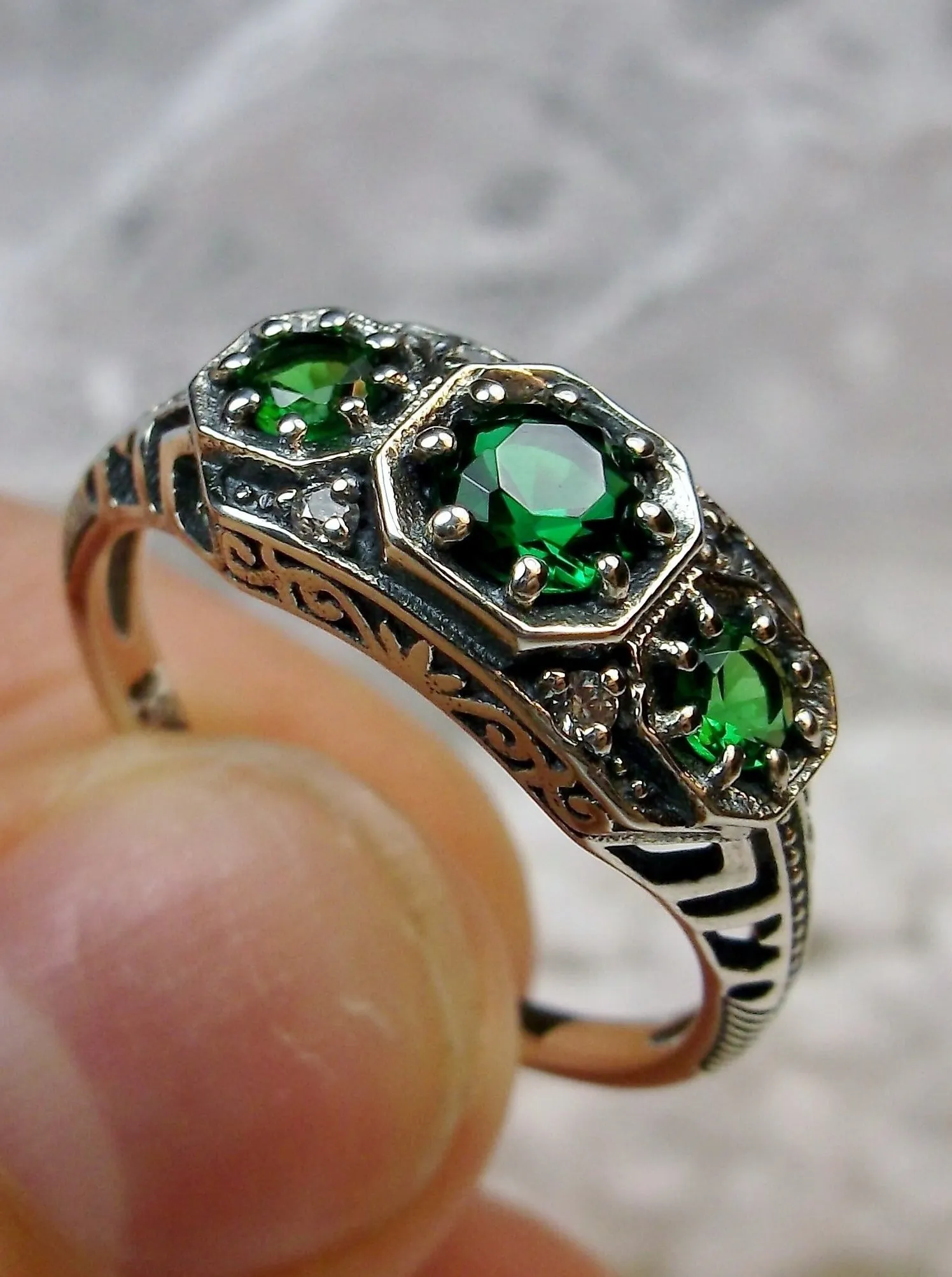 Emerald Ring, Simulated or Natural Gem, Art Deco Jewelry #D161