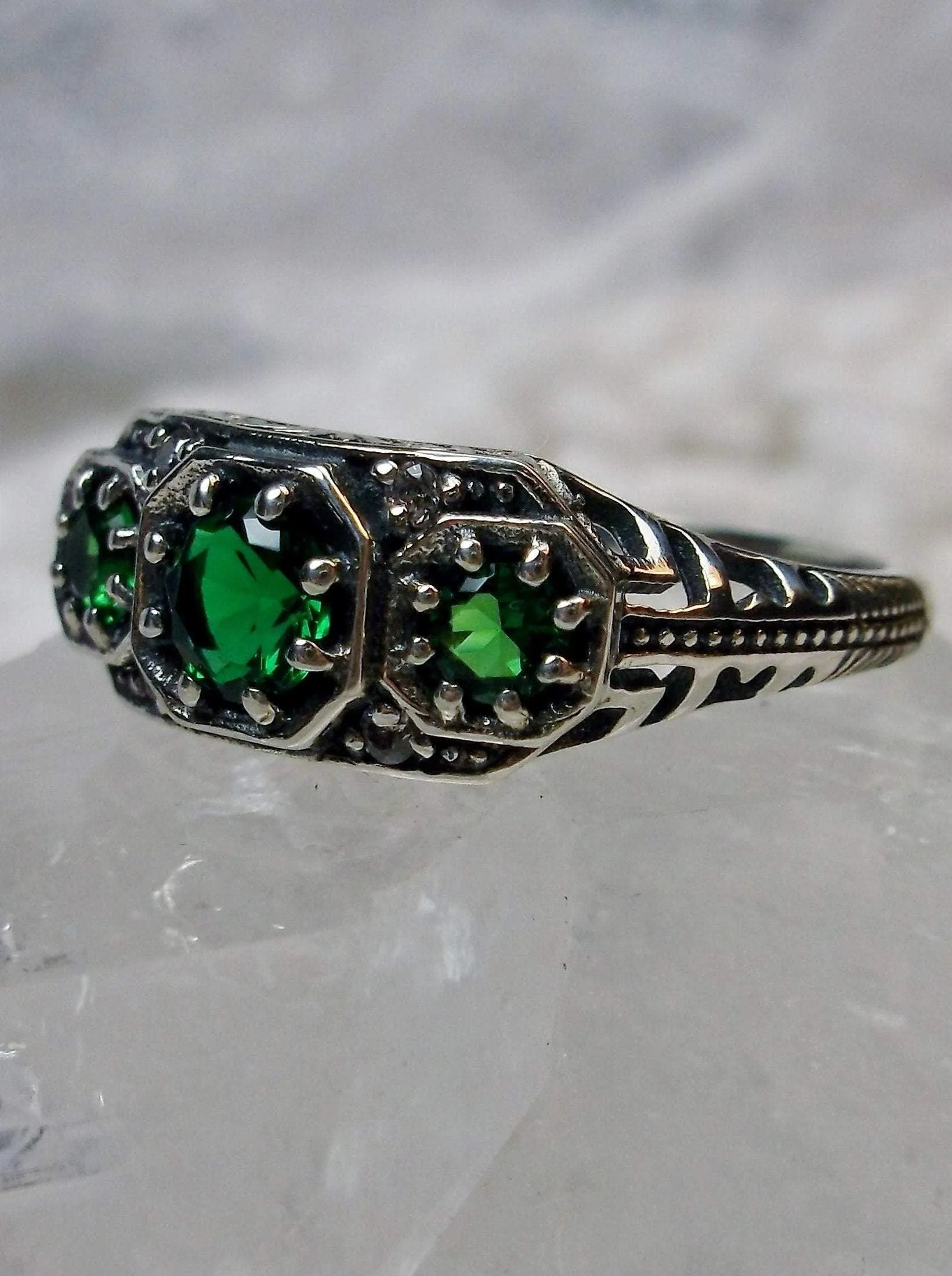 Emerald Ring, Simulated or Natural Gem, Art Deco Jewelry #D161