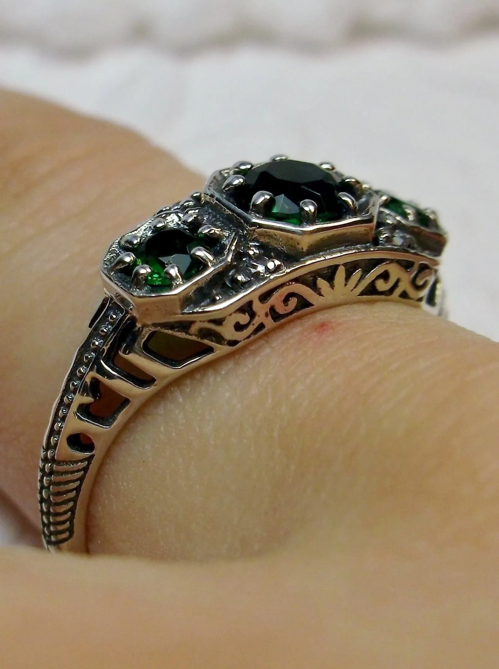 Emerald Ring, Simulated or Natural Gem, Art Deco Jewelry #D161