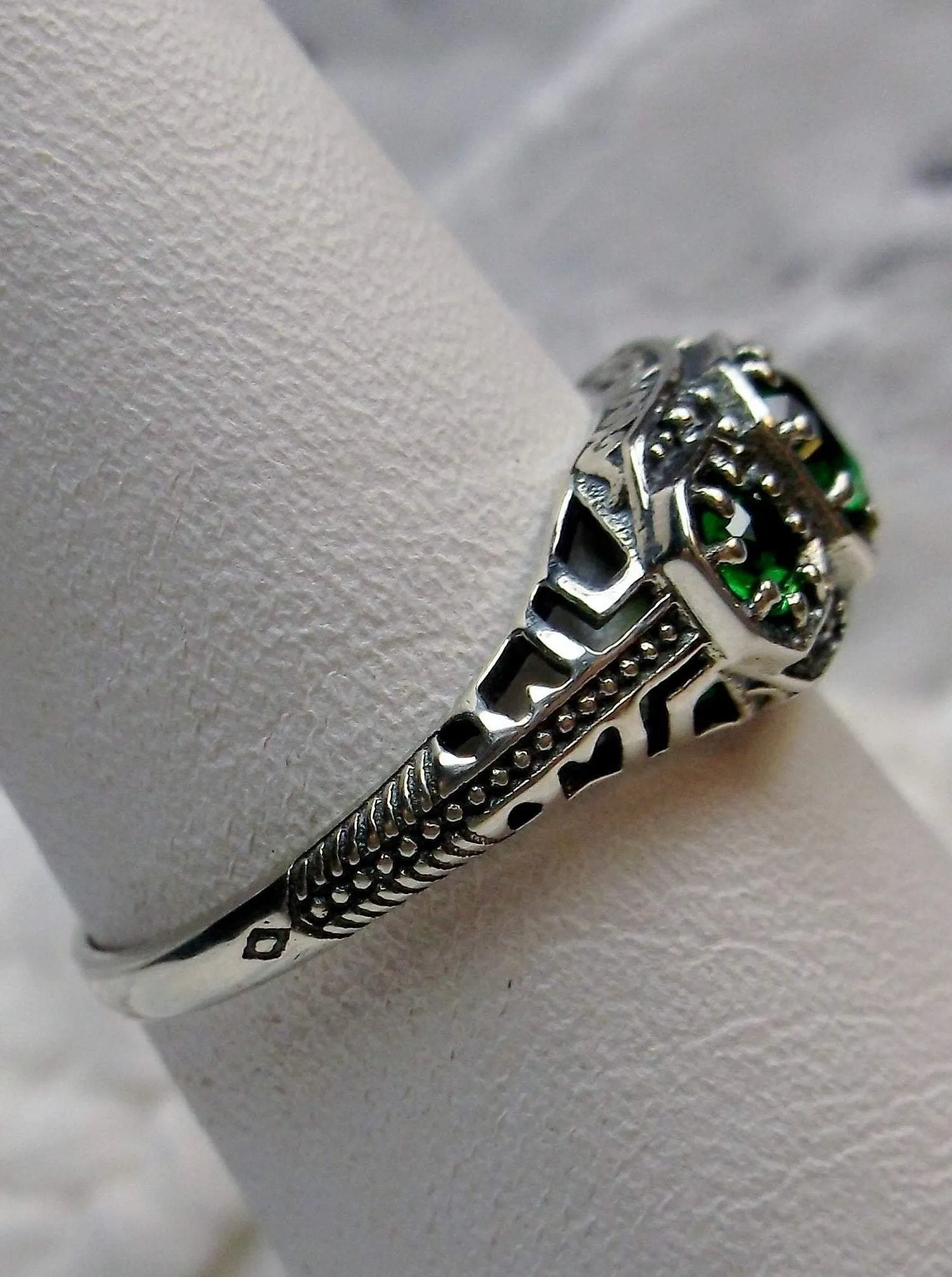 Emerald Ring, Simulated or Natural Gem, Art Deco Jewelry #D161