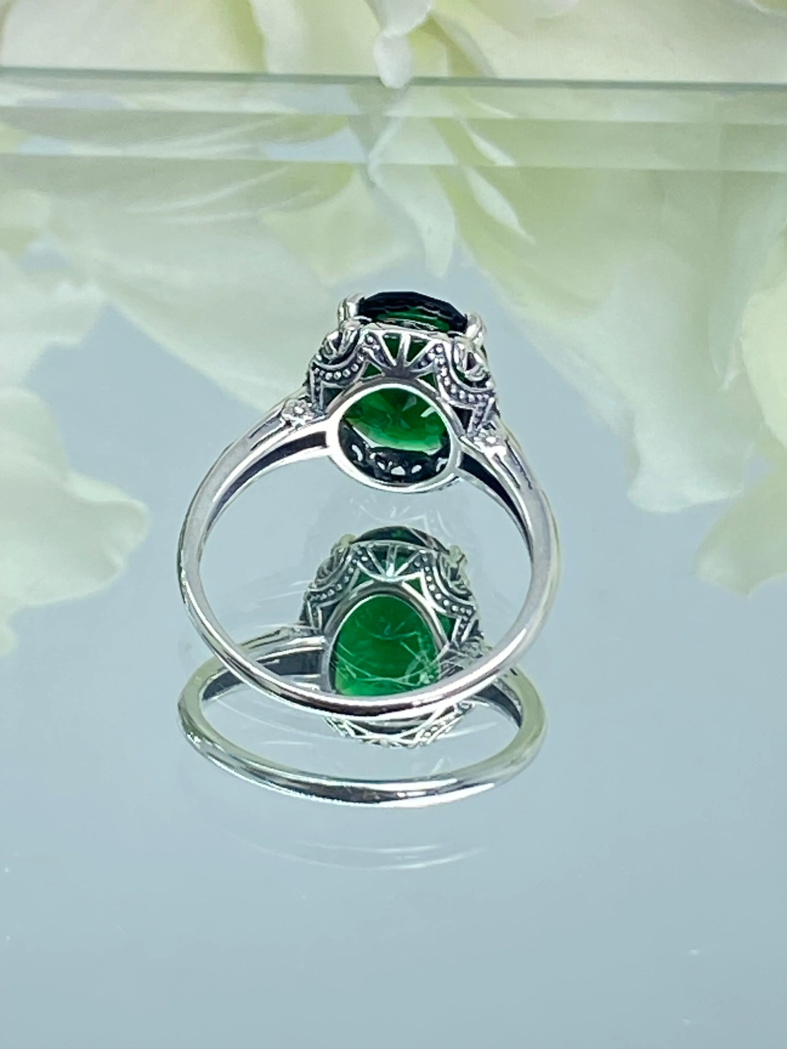 Emerald Ring, Size 9.5, Sterling Silver Edwardian Jewelry #D70 - Ready to Ship
