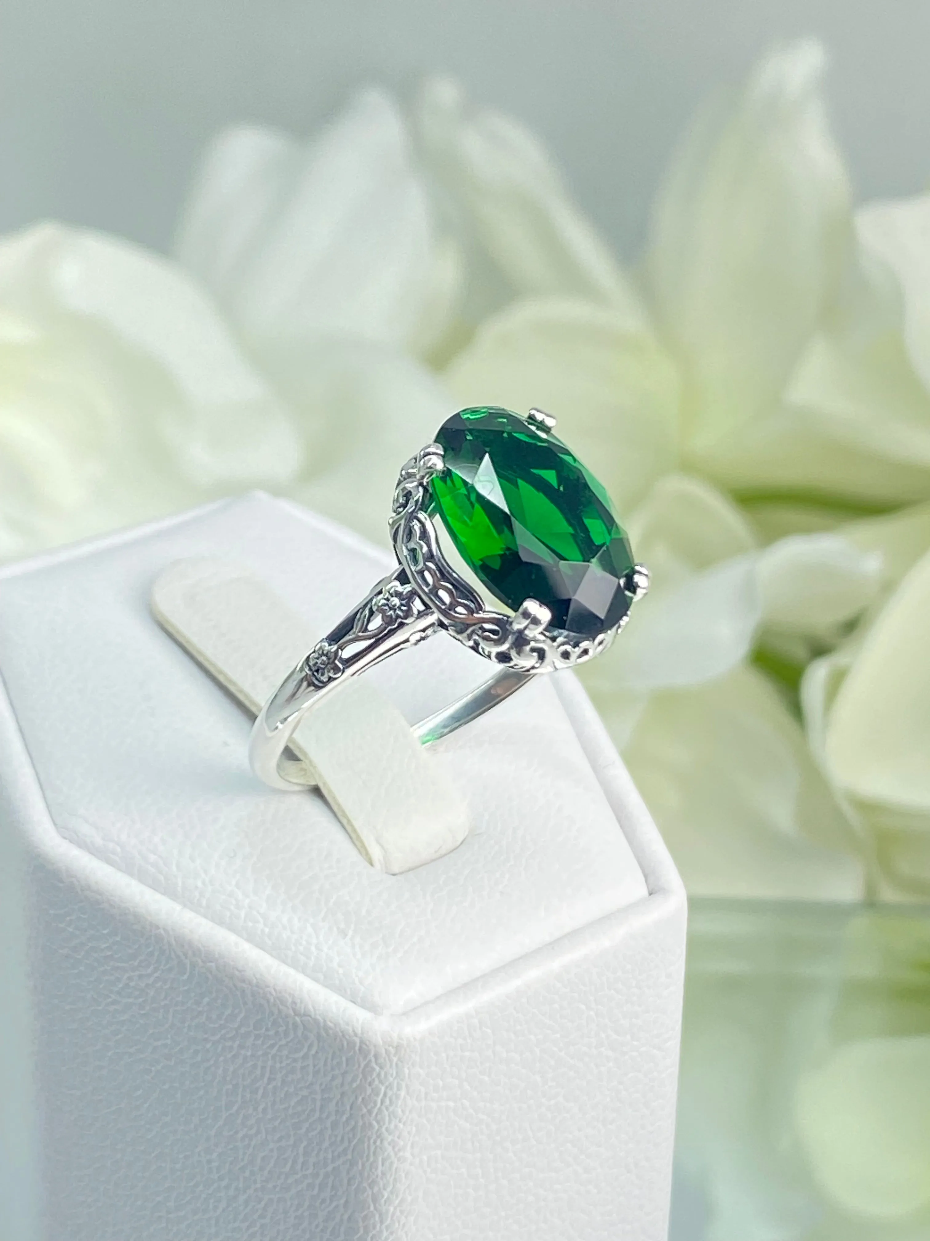 Emerald Ring, Size 9.5, Sterling Silver Edwardian Jewelry #D70 - Ready to Ship