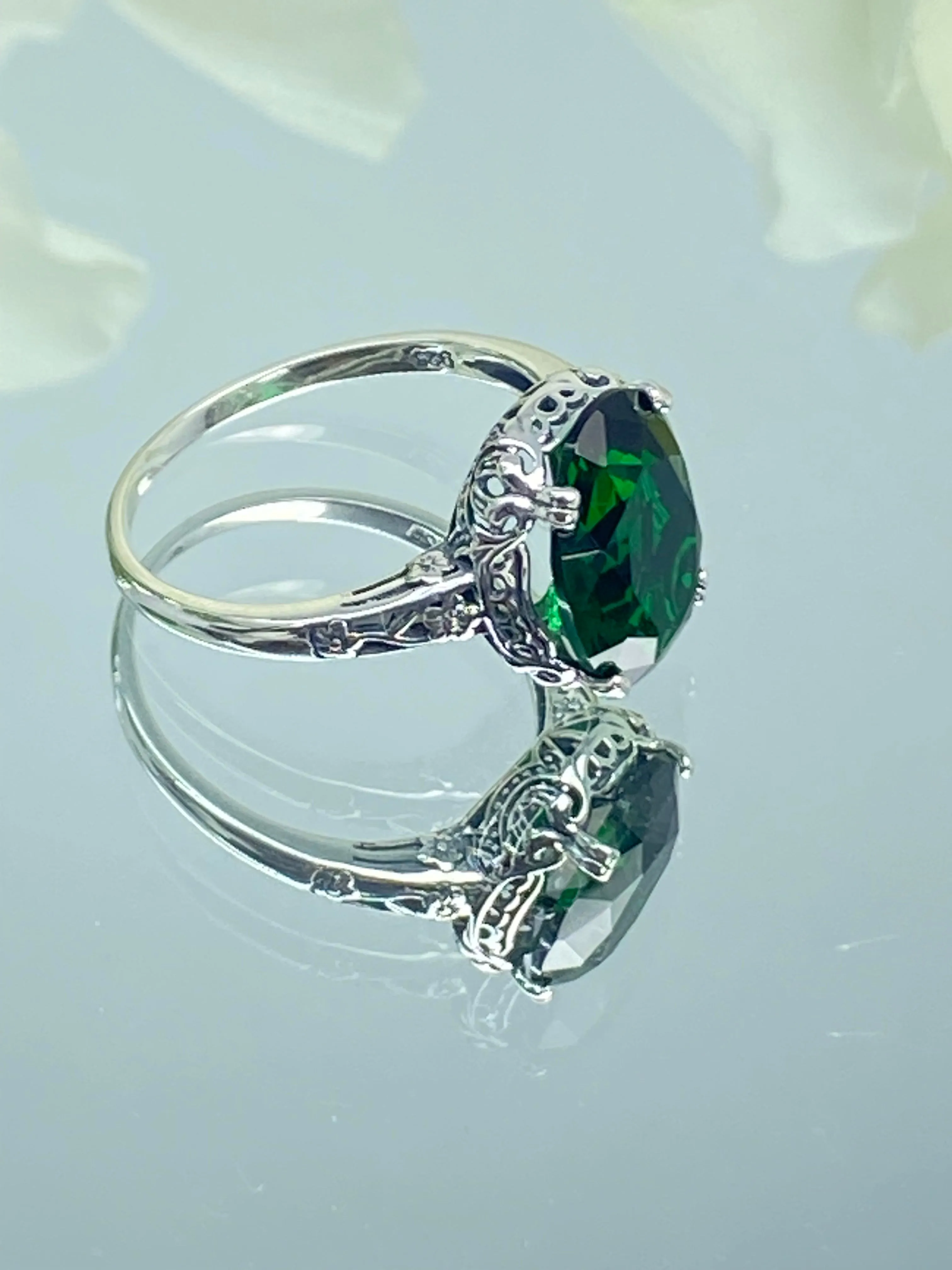 Emerald Ring, Size 9.5, Sterling Silver Edwardian Jewelry #D70 - Ready to Ship