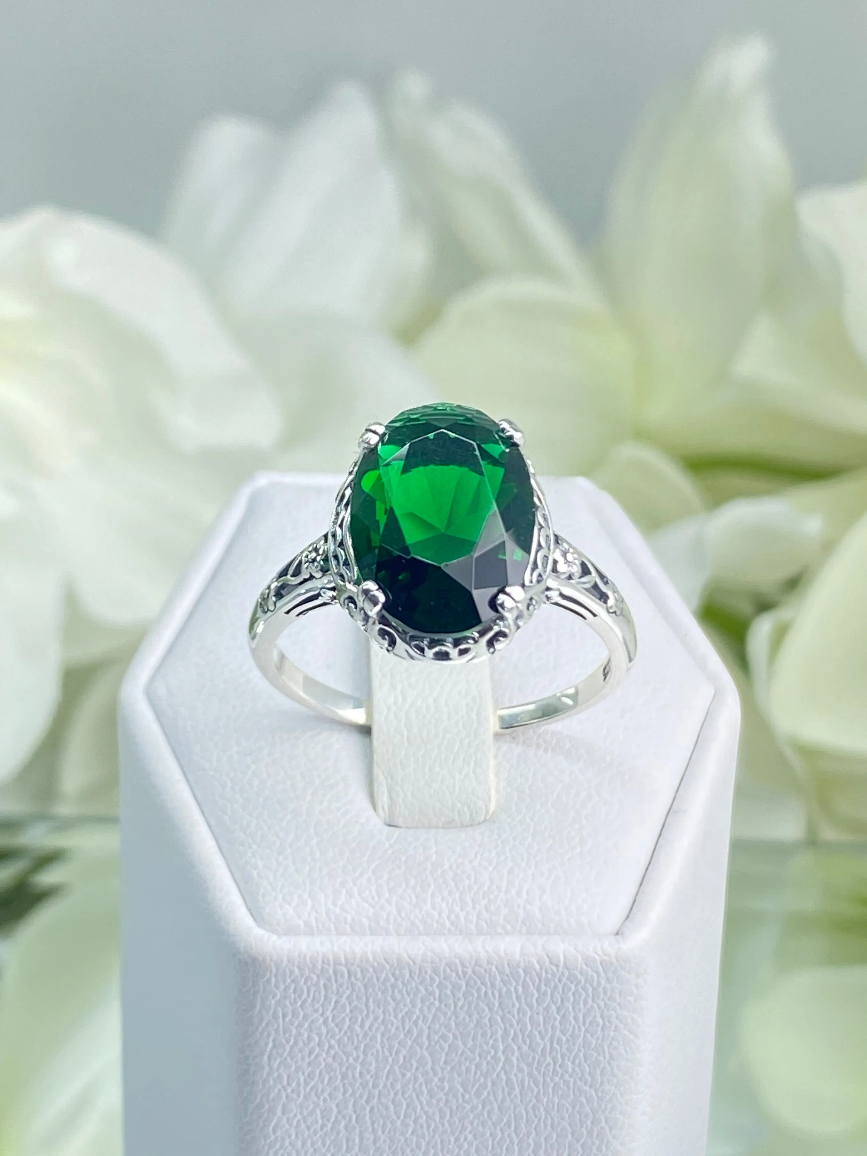 Emerald Ring, Size 9.5, Sterling Silver Edwardian Jewelry #D70 - Ready to Ship