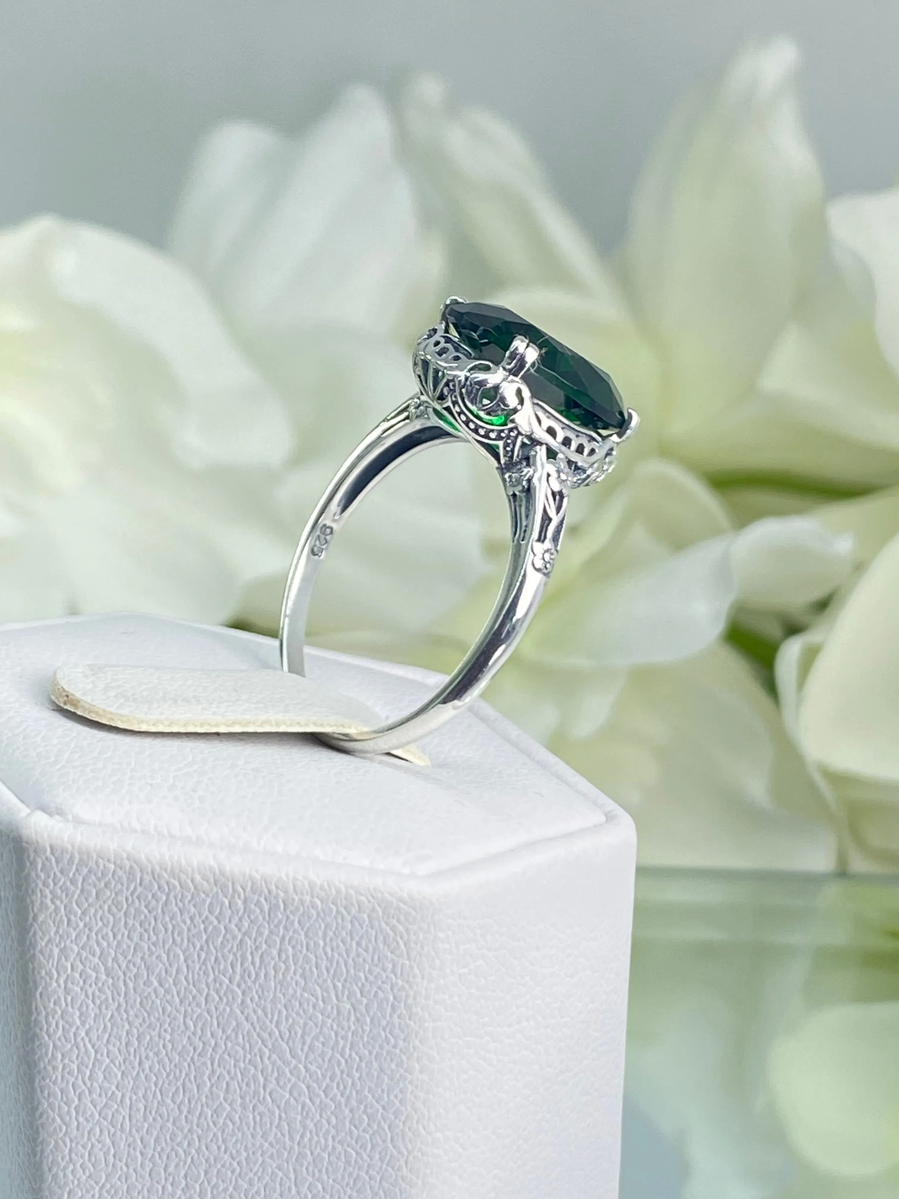 Emerald Ring, Size 9.5, Sterling Silver Edwardian Jewelry #D70 - Ready to Ship
