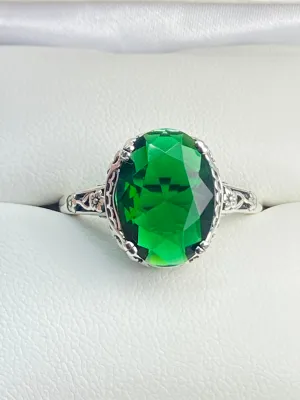Emerald Ring, Size 9.5, Sterling Silver Edwardian Jewelry #D70 - Ready to Ship