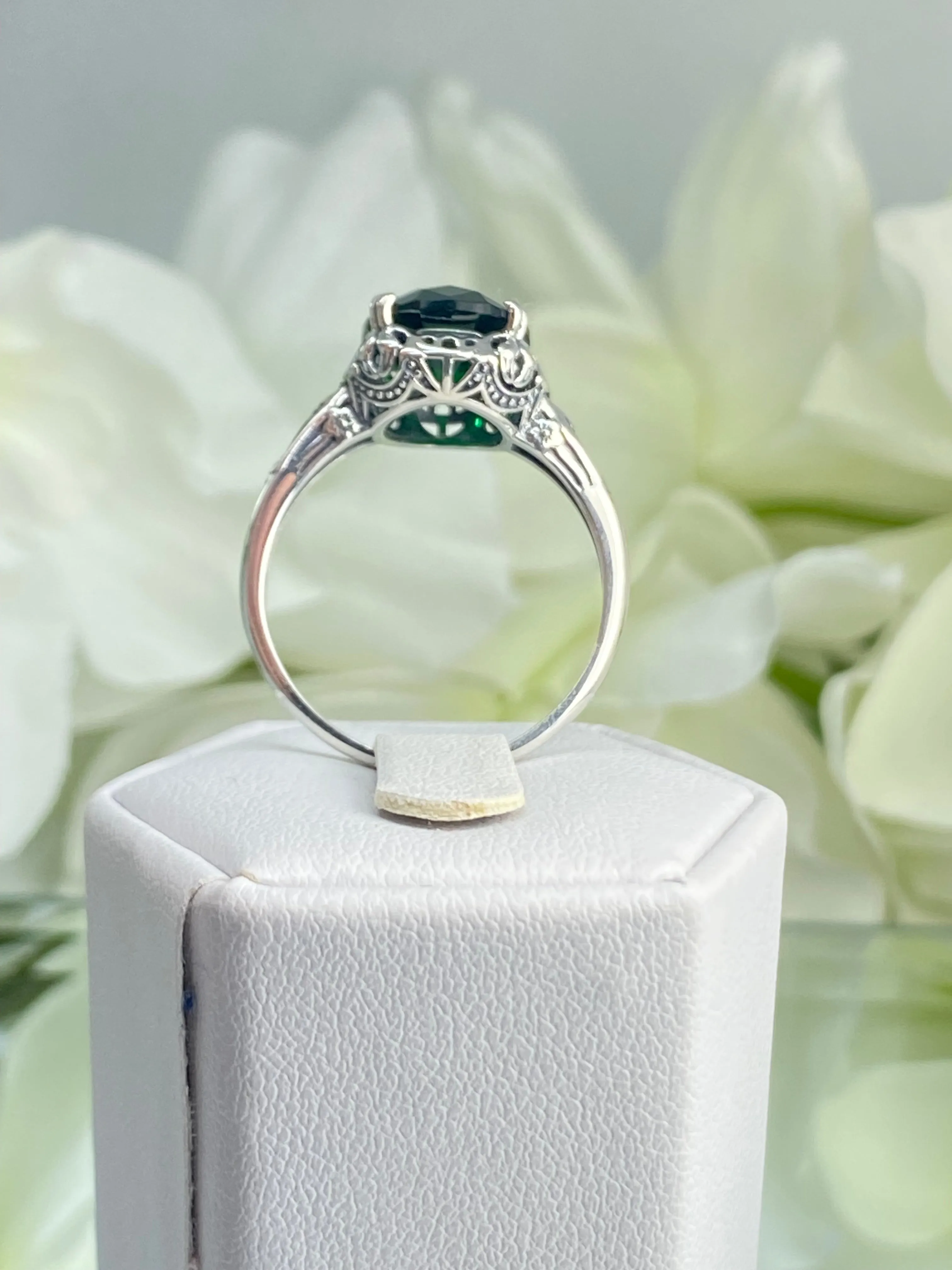 Emerald Ring, Size 9.5, Sterling Silver Edwardian Jewelry #D70 - Ready to Ship