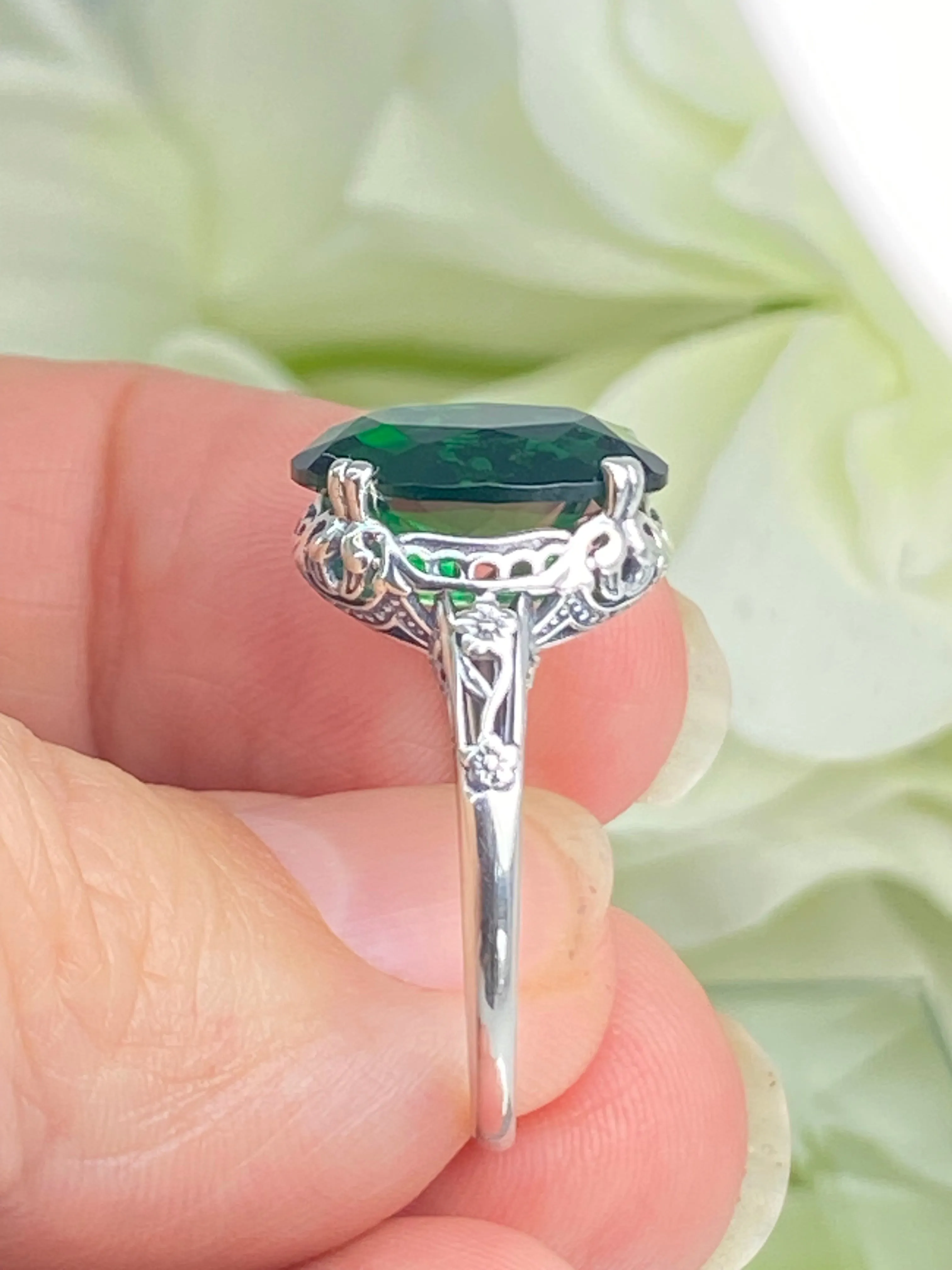 Emerald Ring, Size 9.5, Sterling Silver Edwardian Jewelry #D70 - Ready to Ship