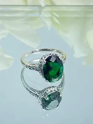 Emerald Ring, Sterling Silver Edwardian Jewelry #D70