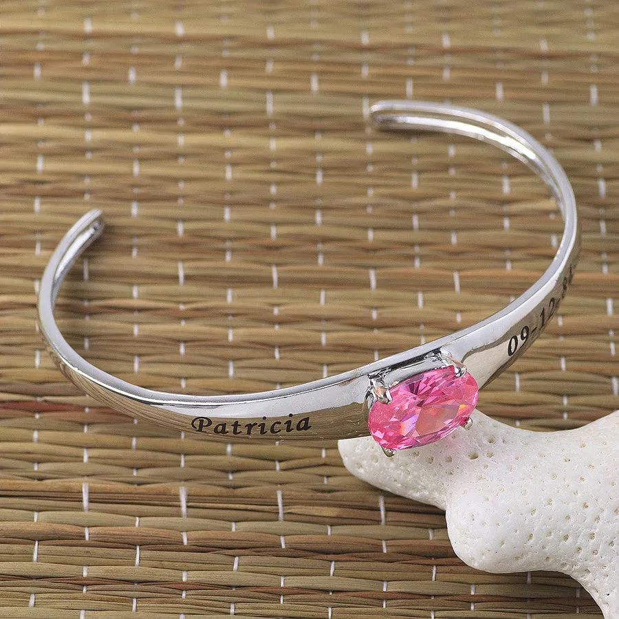 Engraved Mothers Cuff Bracelet with Birthstone