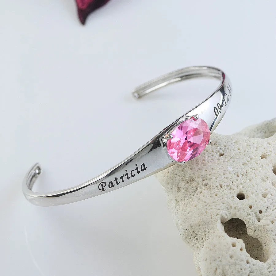 Engraved Mothers Cuff Bracelet with Birthstone