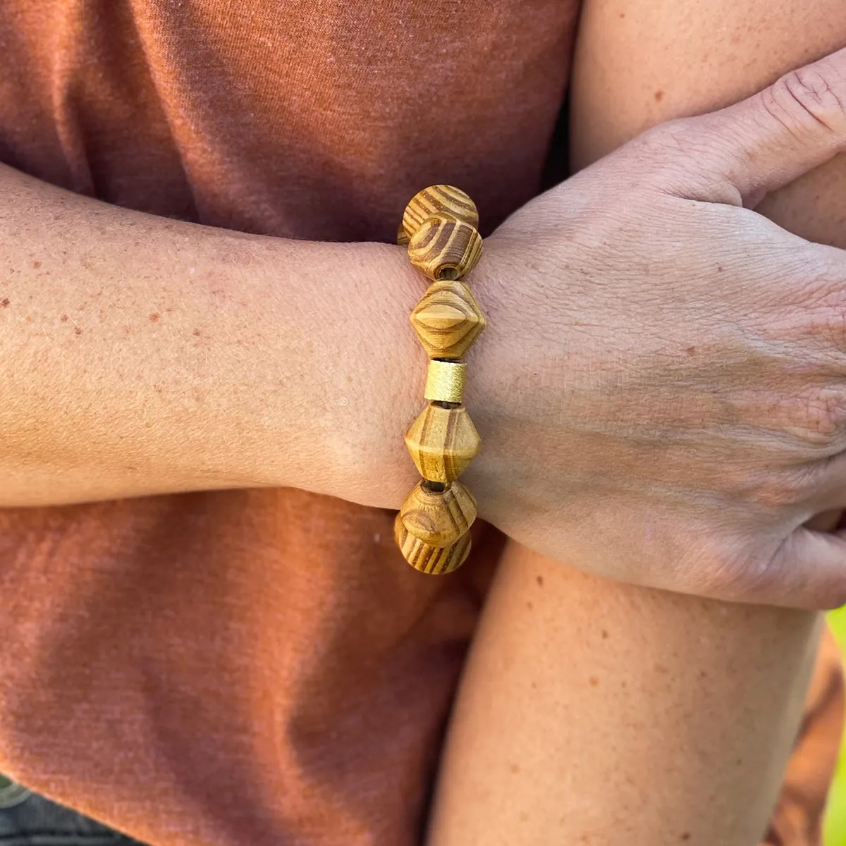 Faithful Then & Now Wood-Bead Bracelet in Honey