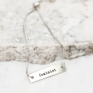 Feminist Silver Bar Adjustable Bracelet