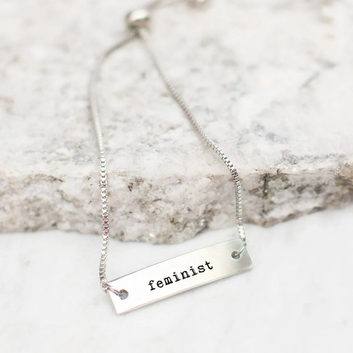 Feminist Silver Bar Adjustable Bracelet