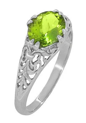 Filigree Edwardian East West 1.35 Carat Oval Peridot Promise Ring in Sterling Silver